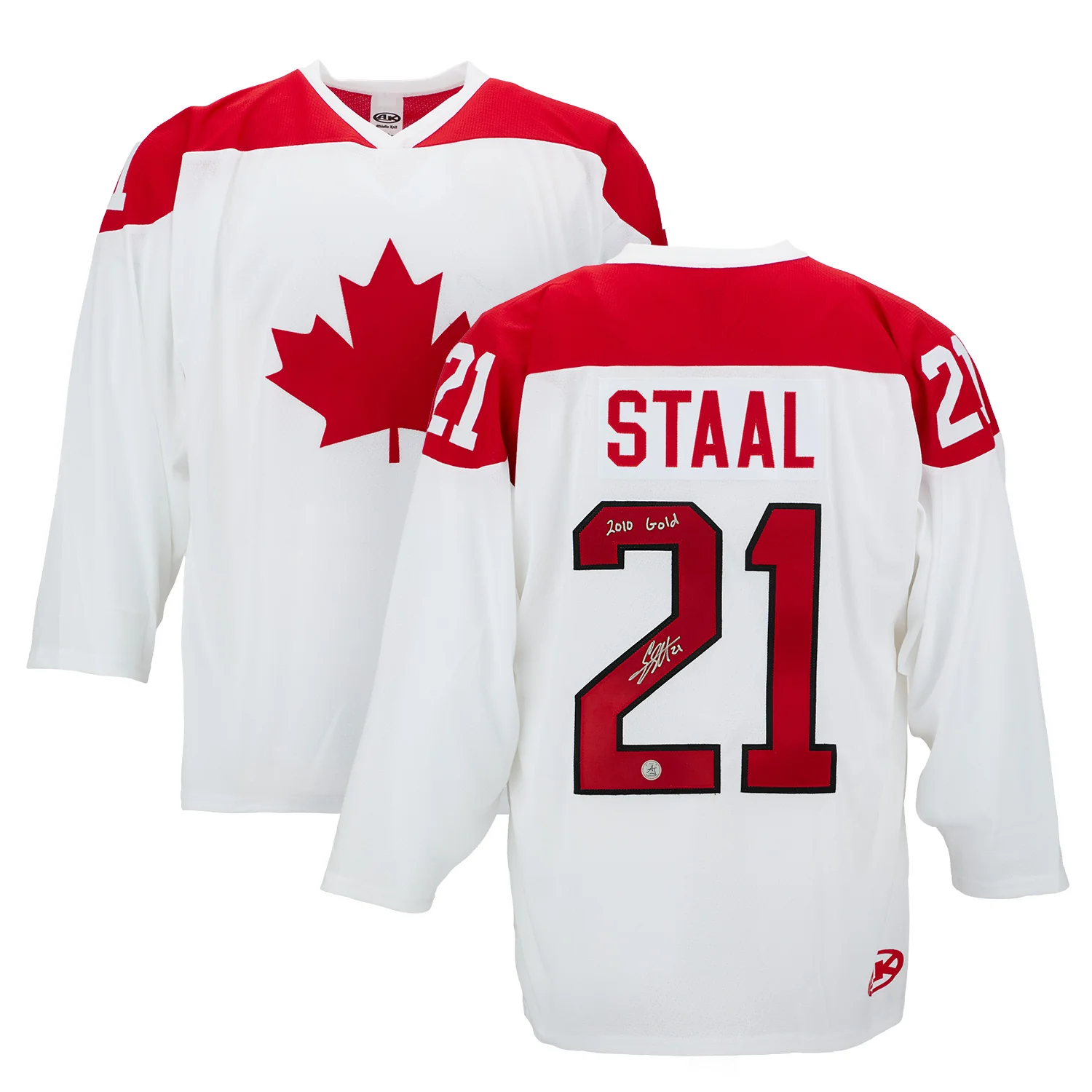 Eric Staal Signed Team Canada Custom Hockey Nation Jersey with 2010 Gold Note Eric Staal Jersey team-canada-hockey-nation-2010-gold, view 3, supplier stock photo