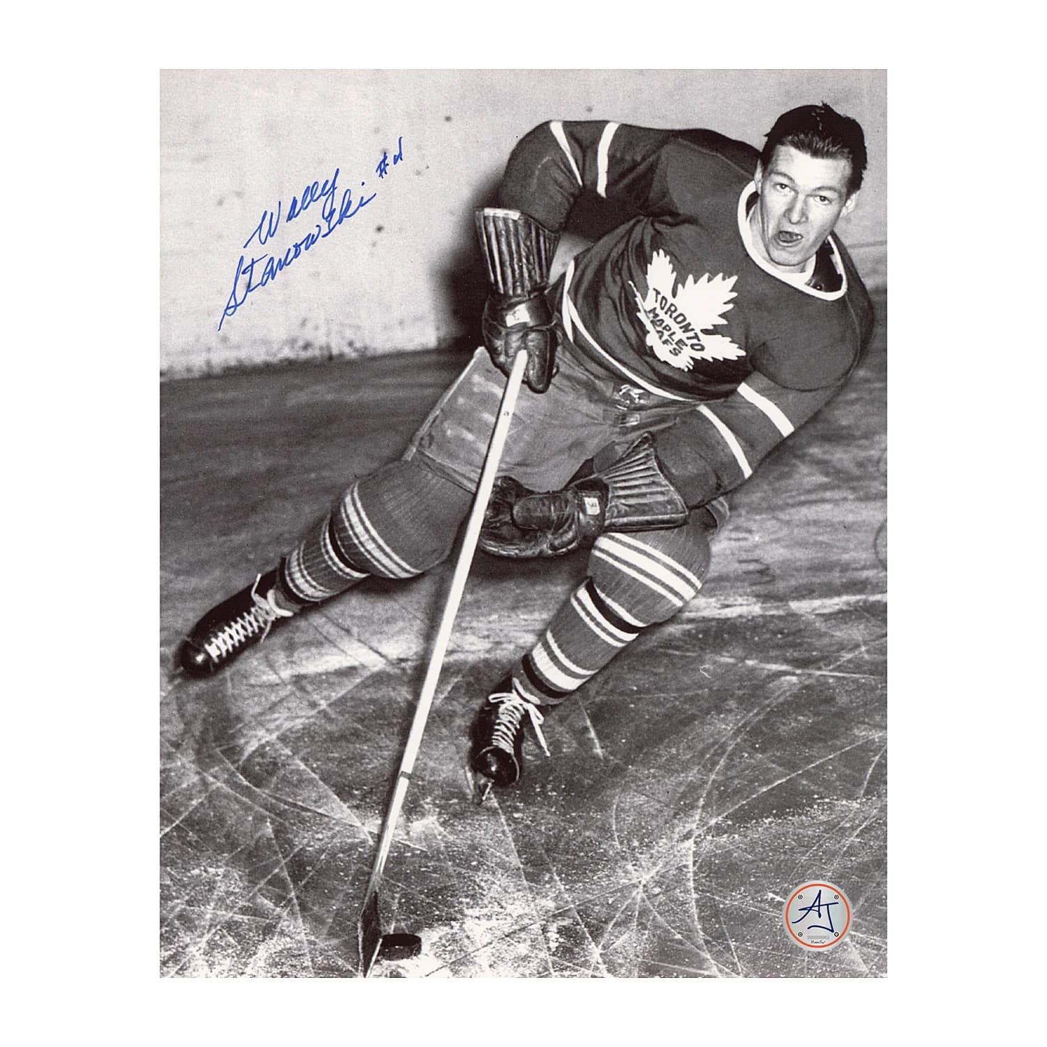 Wally Stanowski Autographed Toronto Maple Leafs Black & White Action 8x10 Photo Wally Stanowski Photo 8x10-black-white-action, Toronto Maple Leafs, supplier stock photo