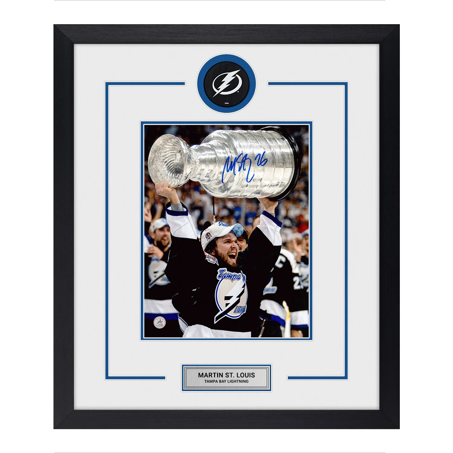 Martin St Louis Autographed Tampa Bay Lightning Puck Logo 23x27 Frame Martin St Louis Puck 23x27-logo-frame, Tampa Bay Lightning, supplier stock photo
