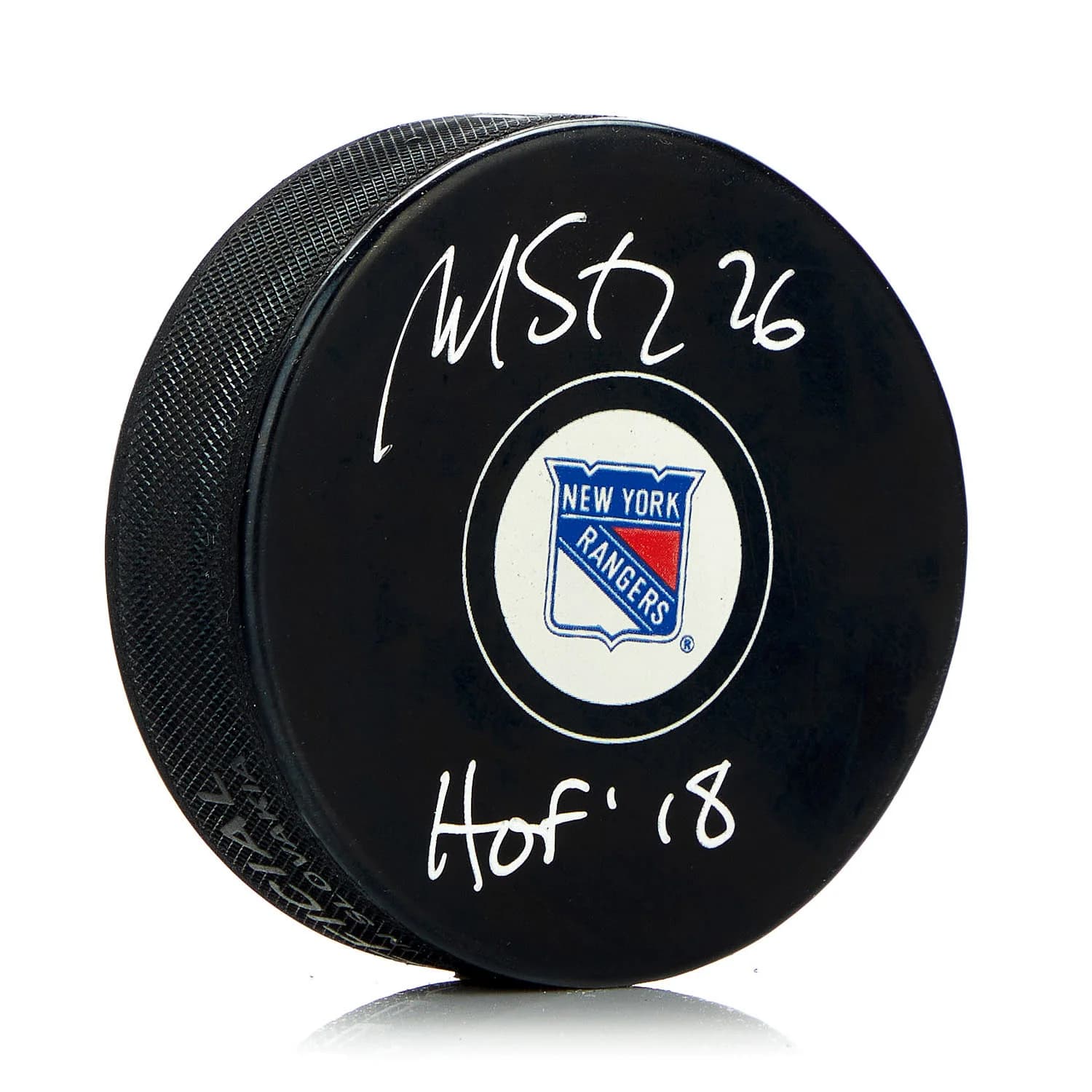 Martin St Louis Autographed New York Rangers Hockey Puck with HOF Note Martin St Louis Puck hockey-hof-note, New York Rangers, supplier stock photo