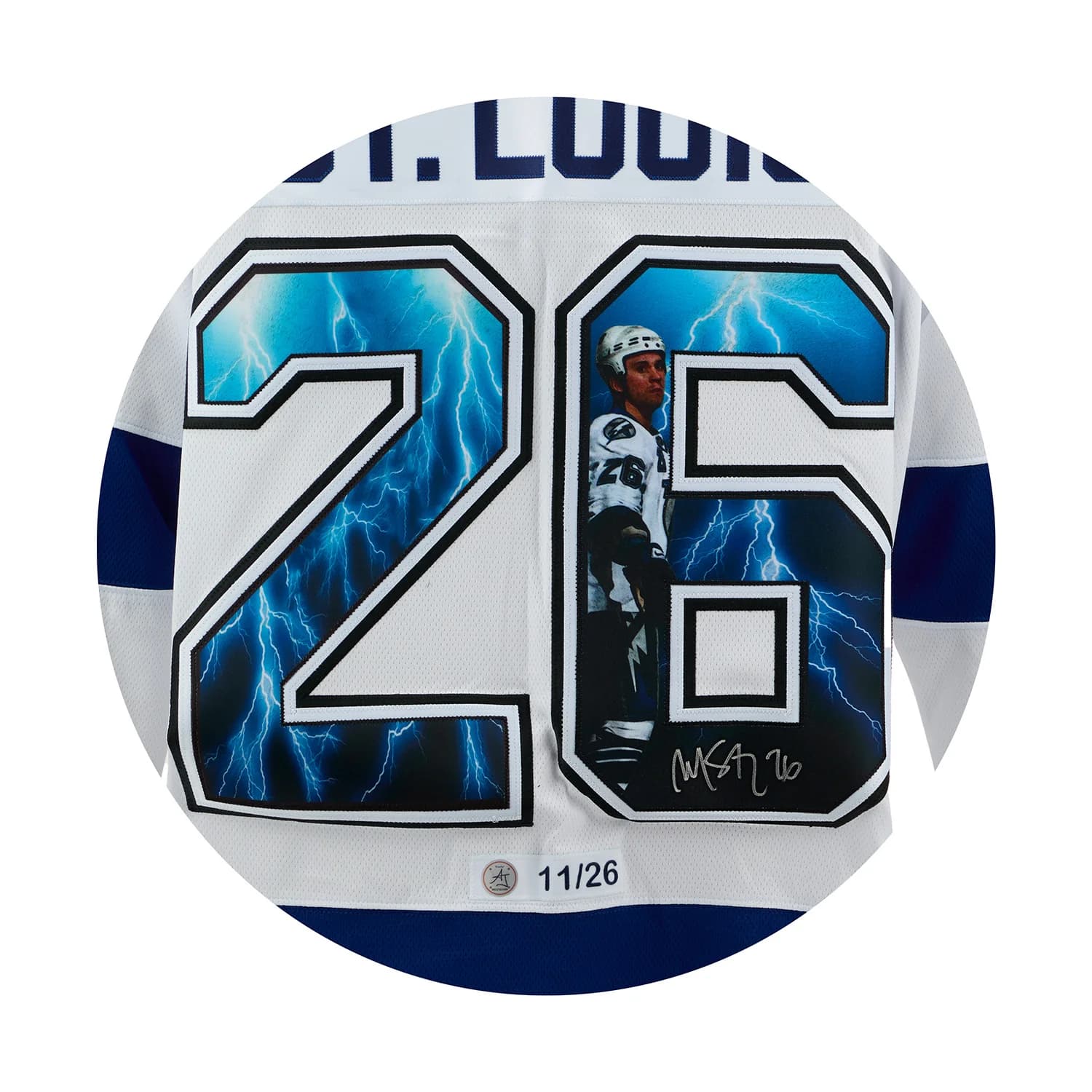 Martin St Louis Signed Tampa Bay Lightning Storm Art Jersey #11/26 Martin St Louis Jersey martin-st-louis-tampa-bay-lightning, Tampa Bay Lightning, view 3, supplier stock photo