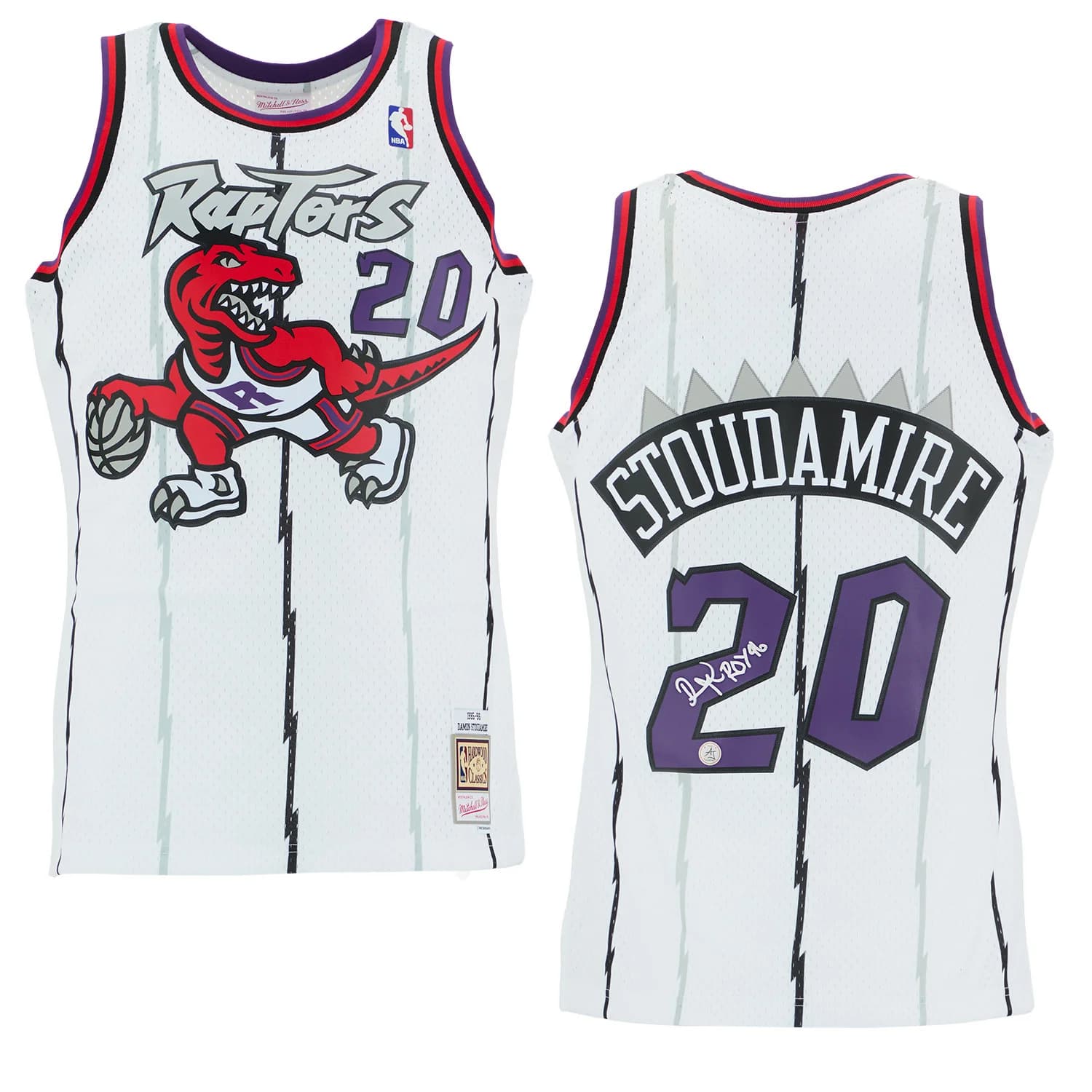 Damon Stoudamire Signed Toronto Raptors Mitchell & Ness Jersey with ROY 96 Note Damon Stoudamire Jersey damon-stoudamire-toronto-raptors-mitchell-ness, view 3, supplier stock photo