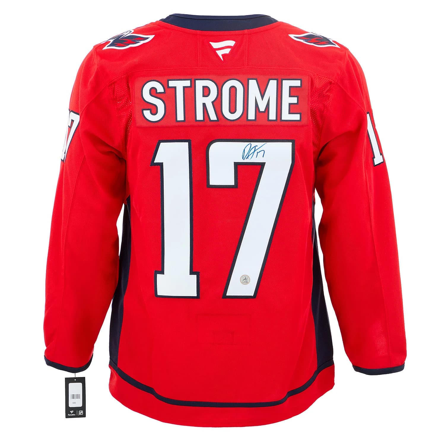 Dylan Strome Autographed Washington Capitals Fanatics Premium Jersey Dylan Strome Jersey premium, Washington Capitals, supplier stock photo