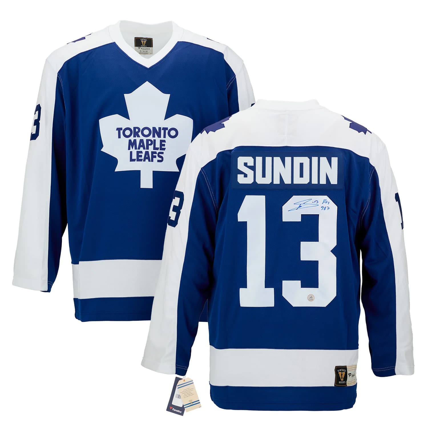 Mats Sundin Signed & Inscribed Toronto Maple Leafs Fanatics Throwback Jersey Mats Sundin Jersey inscribed-throwback, Toronto Maple Leafs, view 3, supplier stock photo