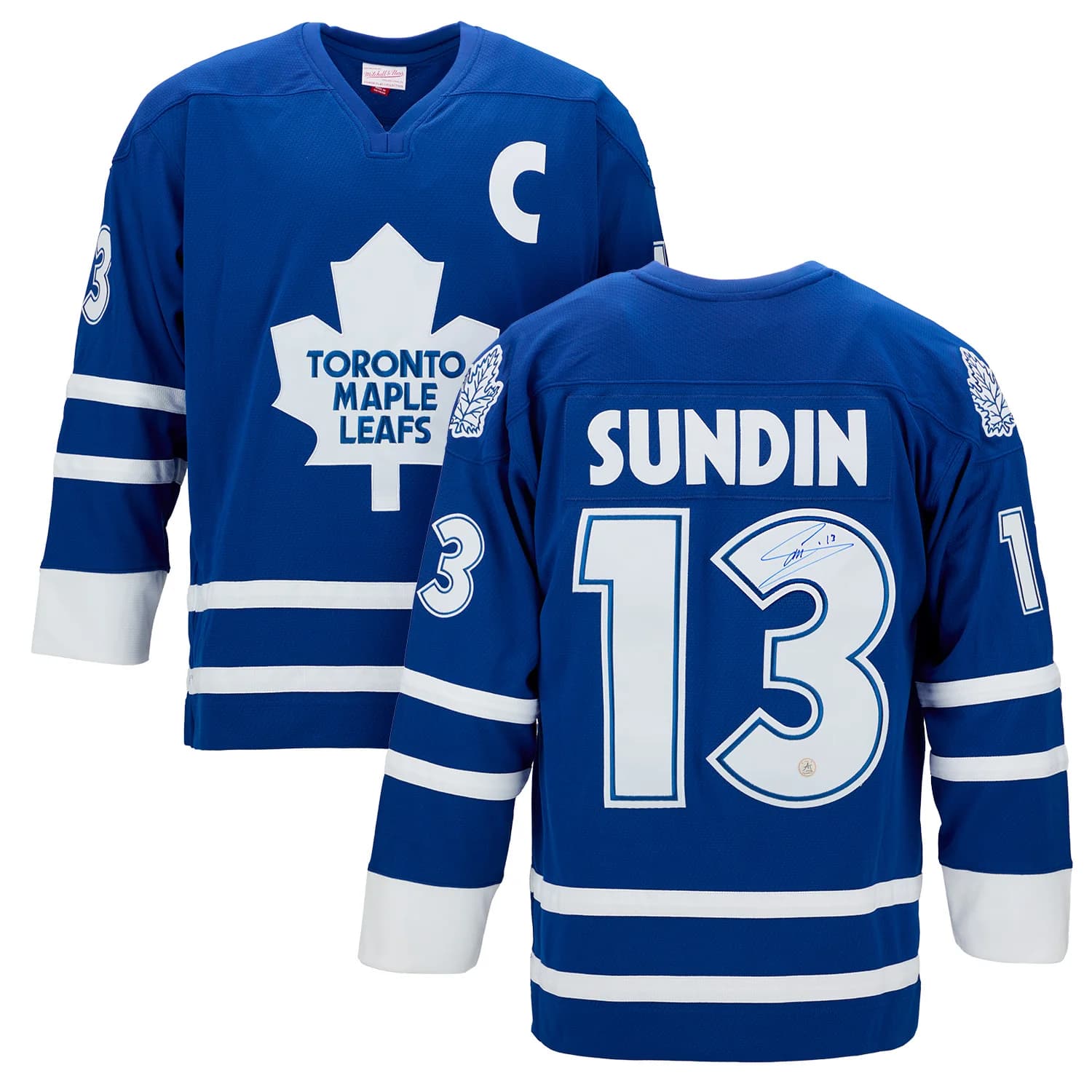 Mats Sundin Autographed Toronto Maple Leafs Mitchell & Ness Throwback Jersey Mats Sundin Jersey mitchell-ness-throwback, Toronto Maple Leafs, view 3, supplier stock photo