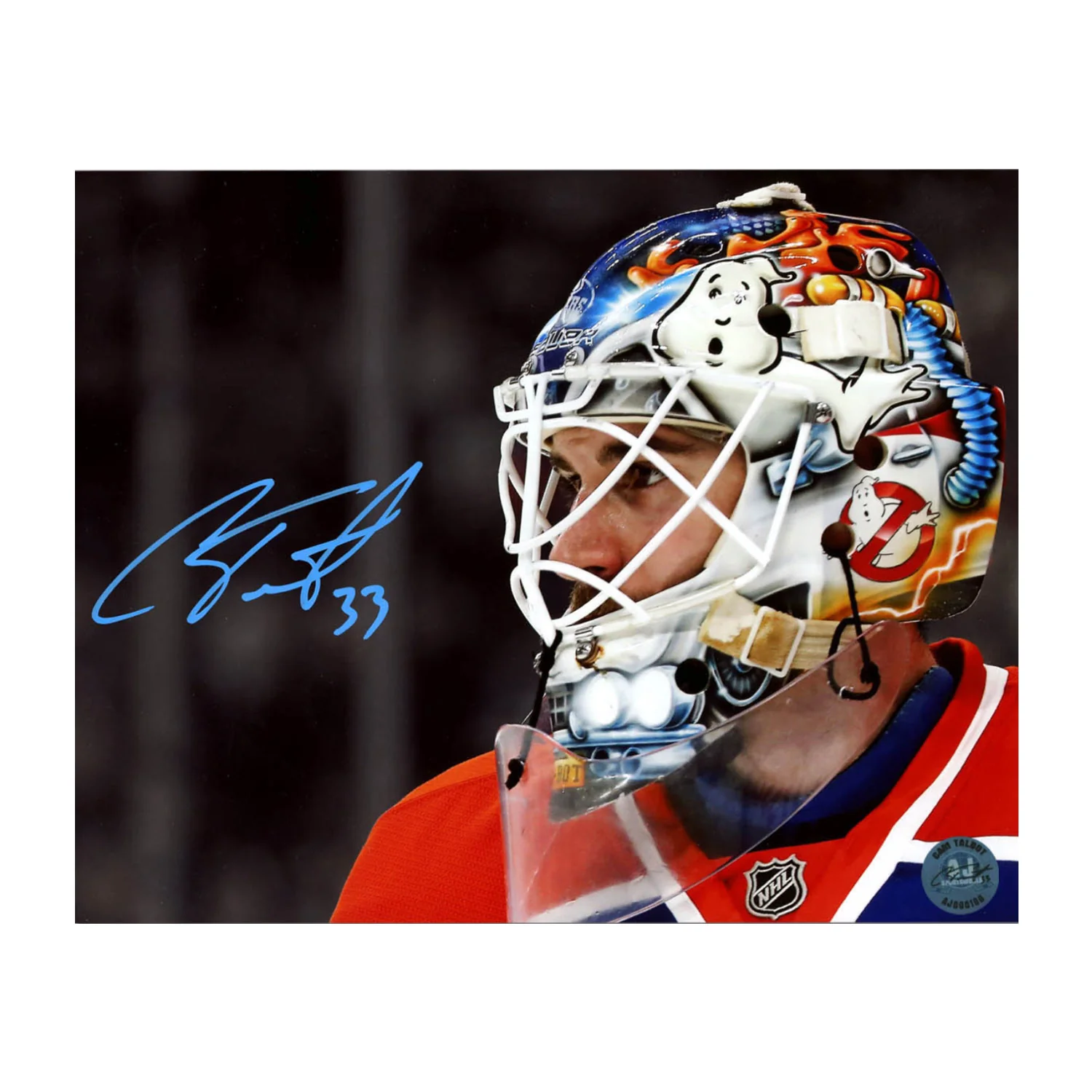 Cam Talbot Autographed Edmonton Oilers Mask Close-Up 8x10 Photo Cam Talbot Photo 8x10-mask-close-up, Edmonton Oilers, supplier stock photo