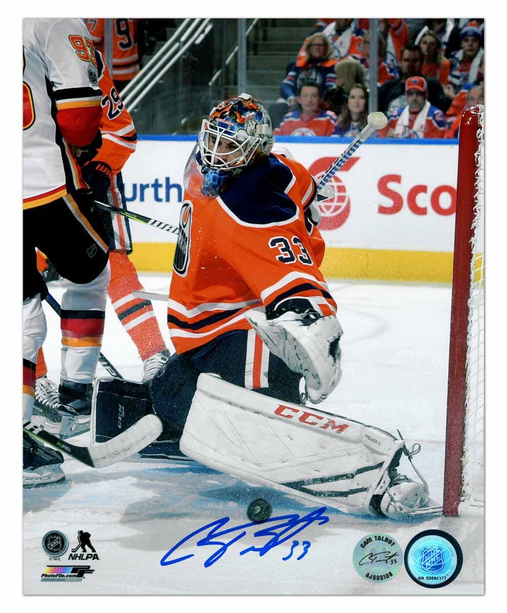 Cam Talbot Autographed Edmonton Oilers Glove Save 8x10 Photo Cam Talbot Glove 8x10-cam-talbot-save, Edmonton Oilers, supplier stock photo