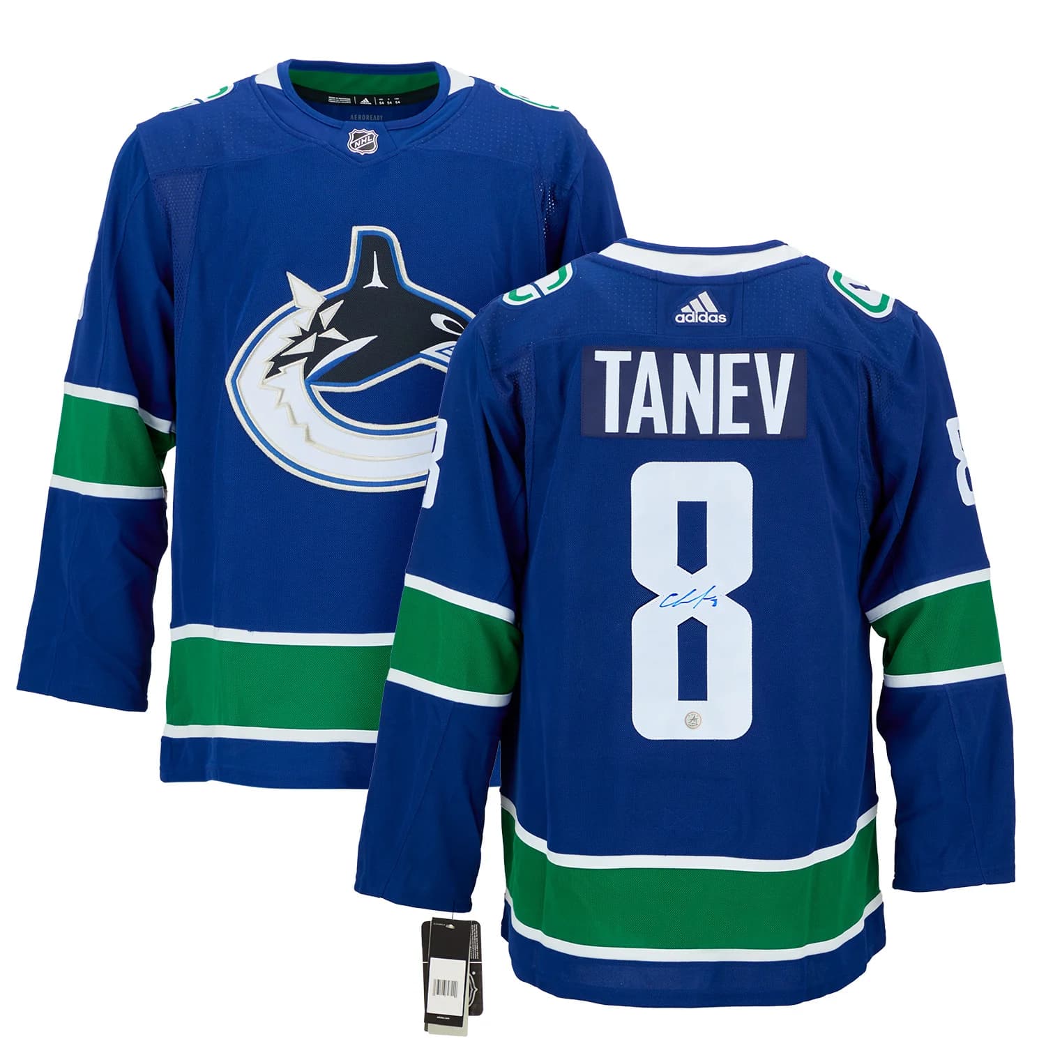 Chris Tanev Autographed Vancouver Canucks Blue adidas Jersey Chris Tanev Jersey blue-adidas, Vancouver Canucks, view 3, supplier stock photo