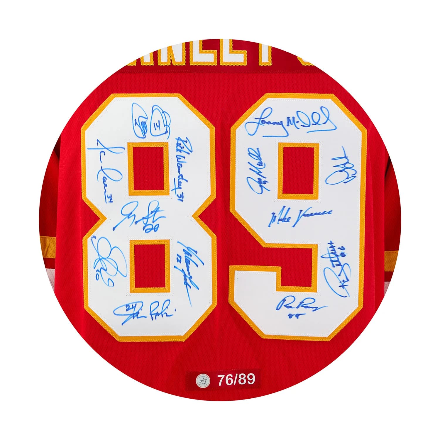 Calgary Flames 13 Player Team Signed 1989 Stanley Cup Throwback Jersey #76/89 Jersey calgary-flames-13-player-team-1989, Calgary Flames, view 3, supplier stock photo