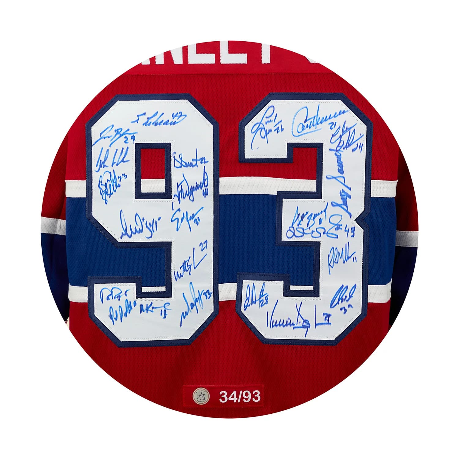 Montreal Canadiens 23 Player Team Signed 1993 Stanley Cup Jersey #34/93 Jersey 23-player-team-1993-stanley-cup, Montreal Canadiens, view 3, supplier stock photo