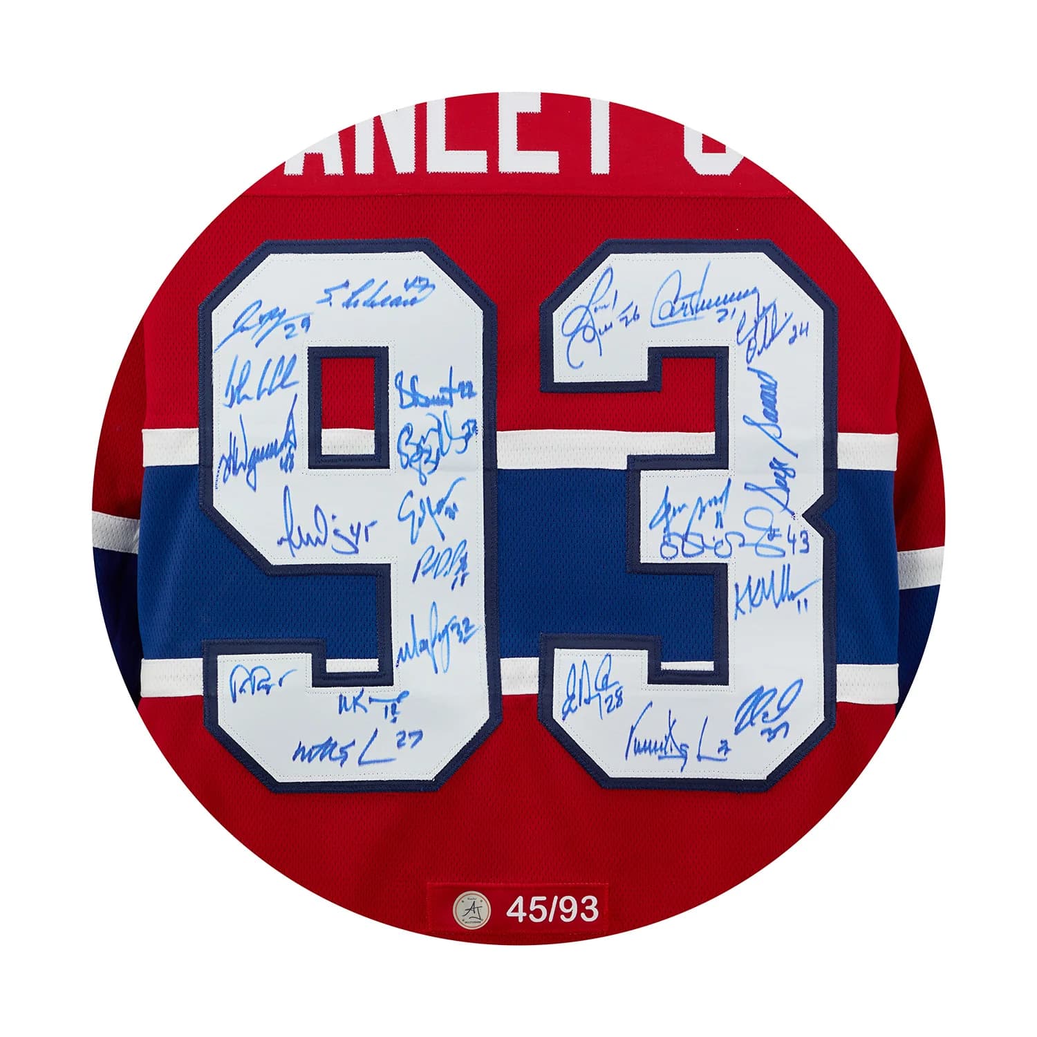 Montreal Canadiens 23 Player Team Signed 1993 Stanley Cup Jersey #45/93 Jersey 23-player-team-1993-stanley-cup, Montreal Canadiens, view 3, supplier stock photo