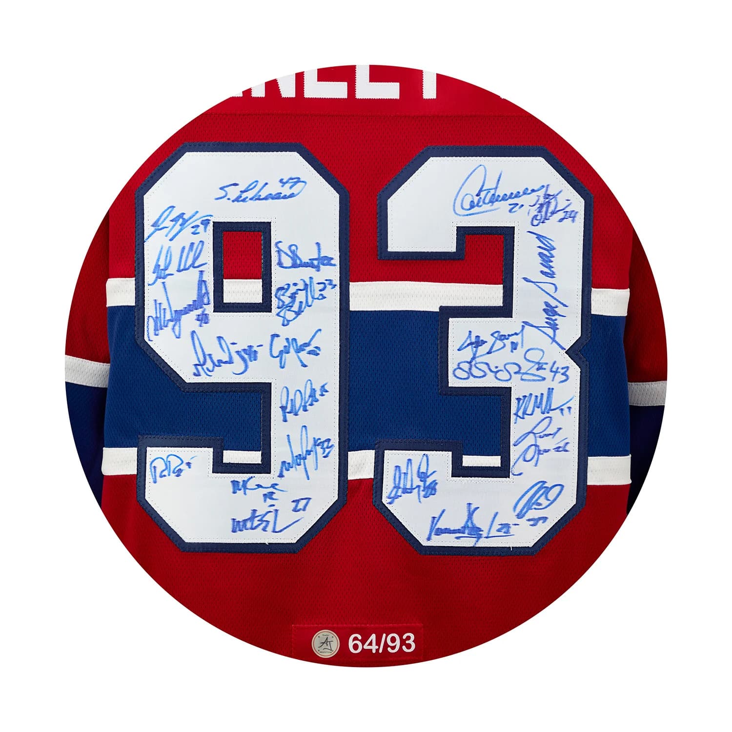Montreal Canadiens 23 Player Team Signed 1993 Stanley Cup Jersey #64/93 Jersey 23-player-team-1993-stanley-cup, Montreal Canadiens, view 3, supplier stock photo