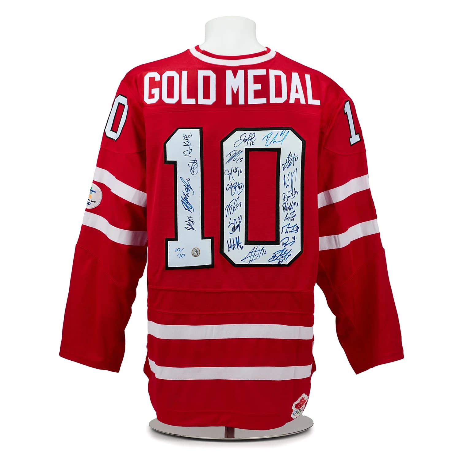 2010 Team Canada 22 Player Team Signed Olympic Gold Medal Jersey #10/10 Jersey 2010-team-canada-22-player-olympic, supplier stock photo