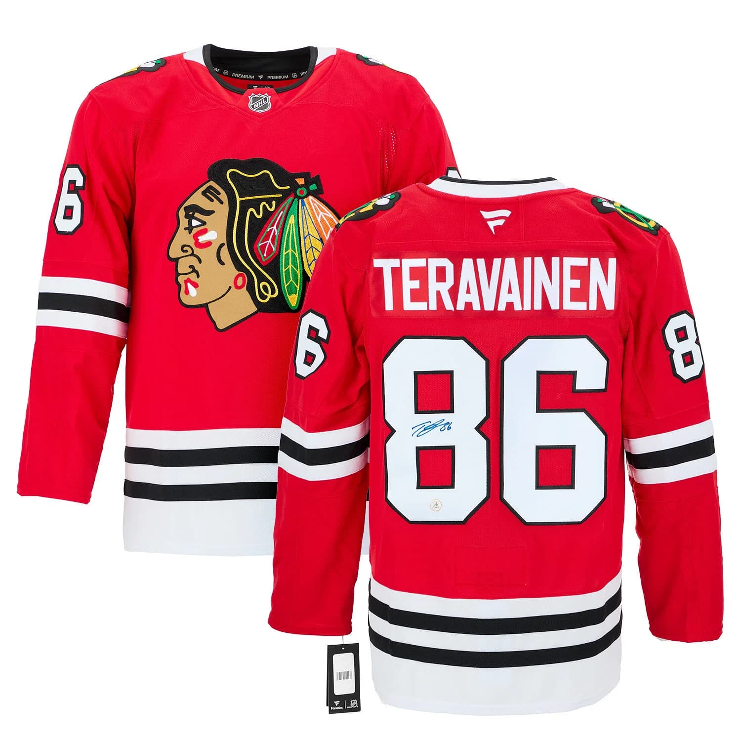 Teuvo Teravainen Autographed Chicago Blackhawks Fanatics Premium Jersey Teuvo Teravainen Jersey premium, Chicago Blackhawks, view 3, supplier stock photo