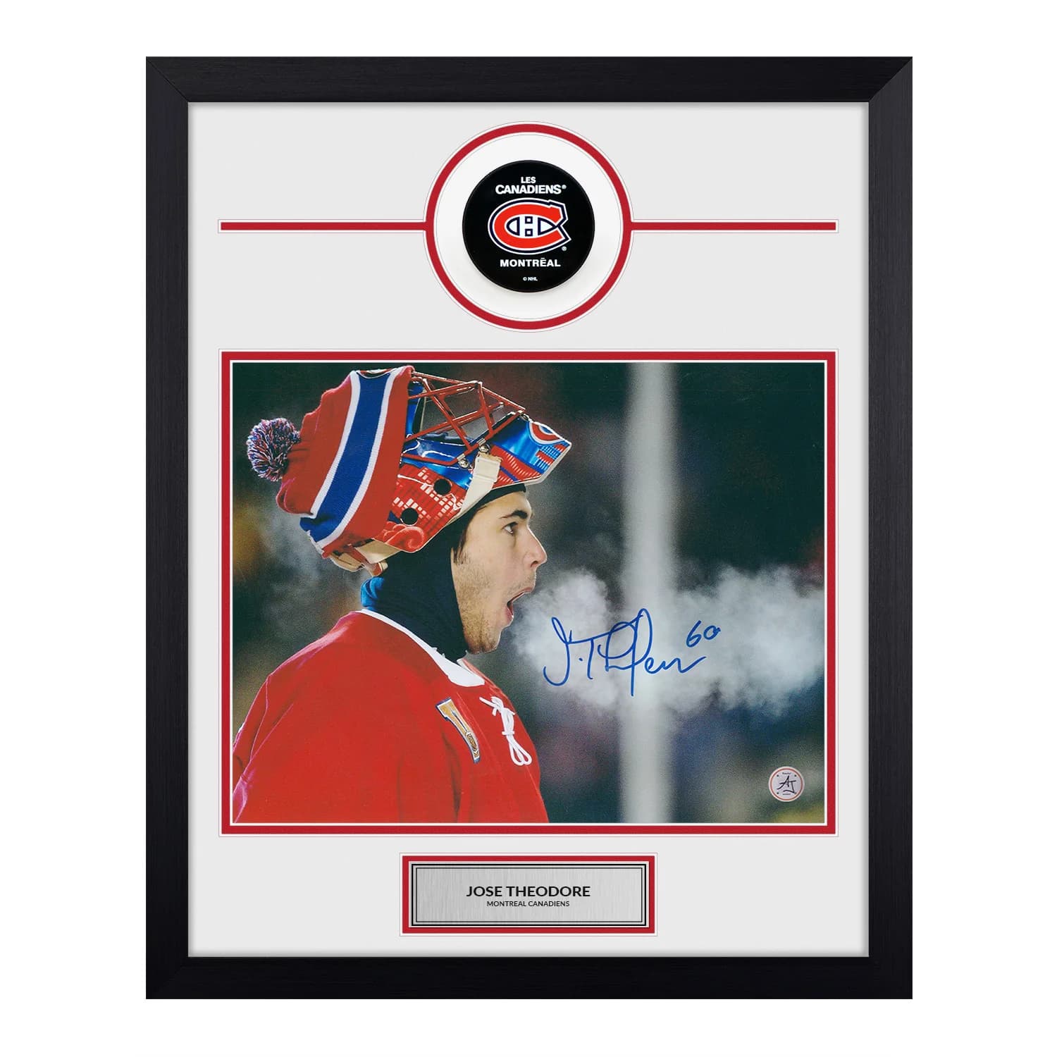 Jose Theodore Signed Montreal Canadiens Heritage Classic Puck Logo 19x23 Frame Jose Theodore Puck 19x23-heritage-classic-logo-frame, Montreal Canadiens, supplier stock photo