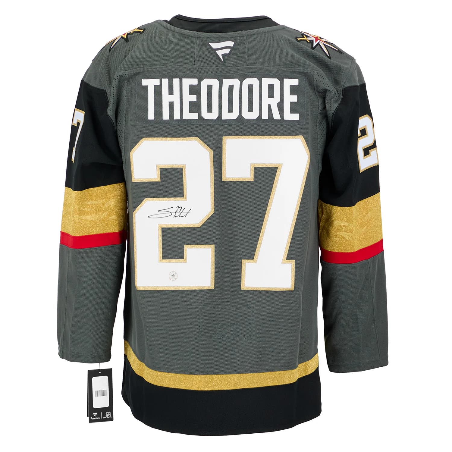 Shea Theodore Autographed Vegas Golden Knights Alt Grey Fanatics Premium Jersey Shea Theodore Jersey alt-grey-premium, Vegas Golden Knights, supplier stock photo