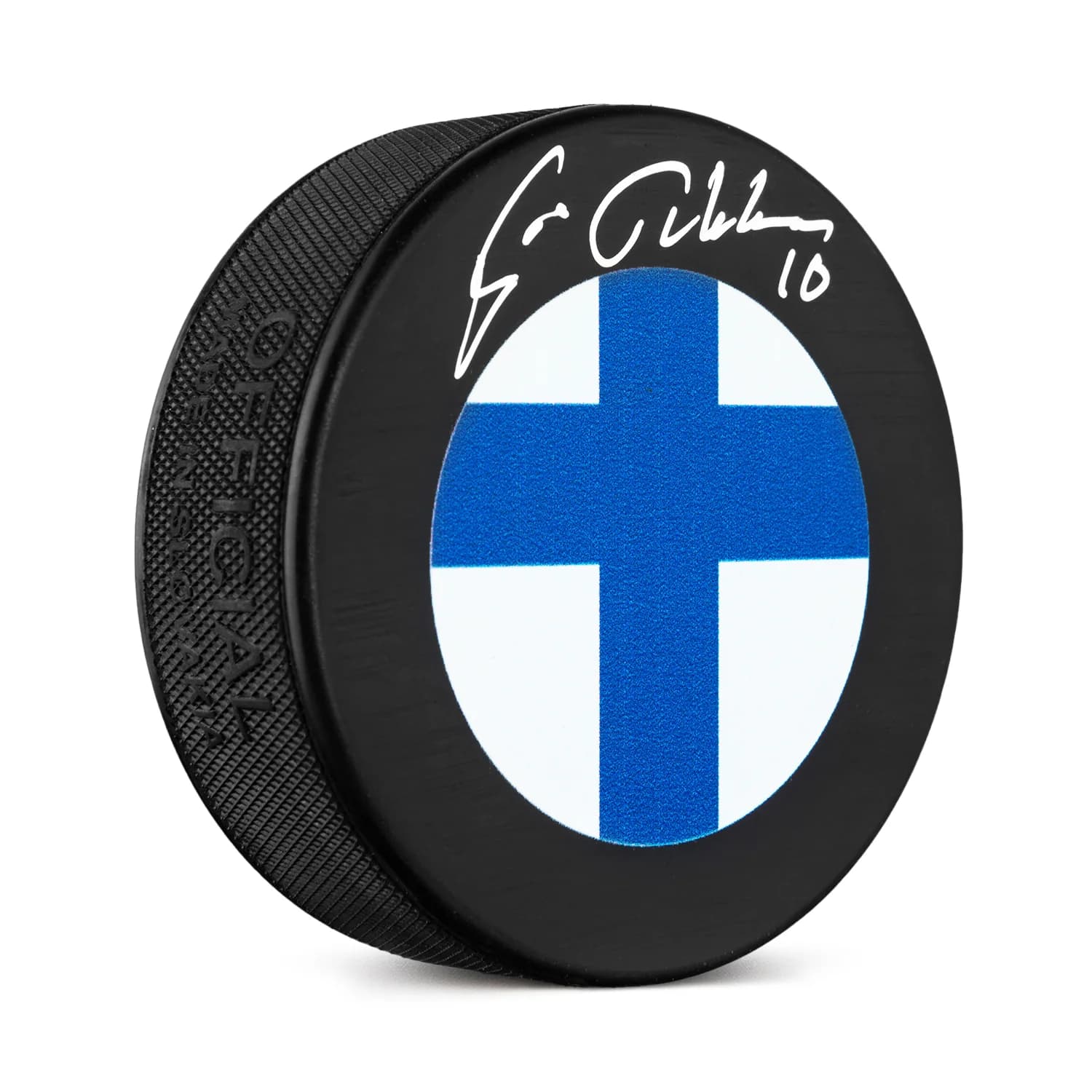 Esa Tikkanen Autographed Team Finland National Flag Puck Esa Tikkanen Puck team-finland-national-flag, supplier stock photo