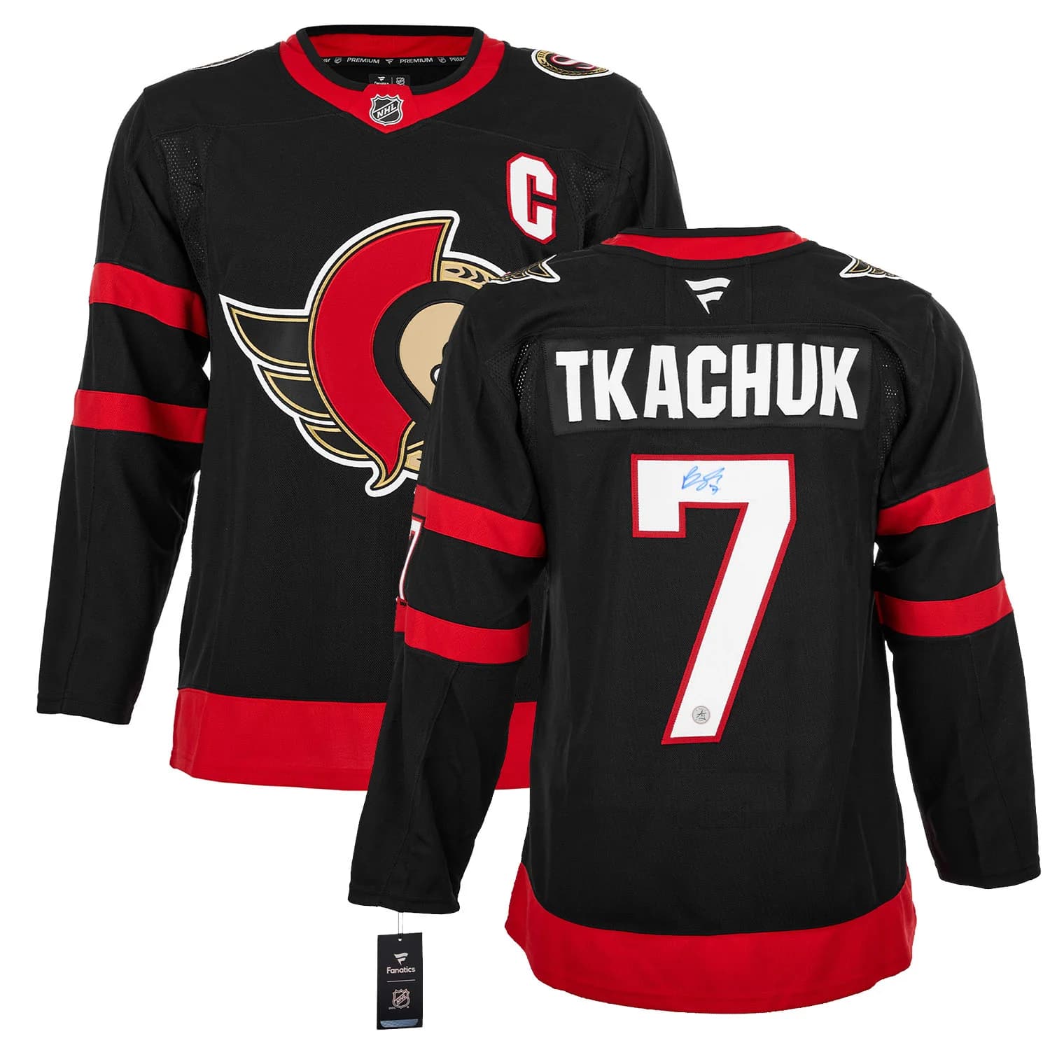 Brady Tkachuk Autographed Ottawa Senators Fanatics Premium Jersey Brady Tkachuk Jersey premium, Ottawa Senators, view 3, supplier stock photo