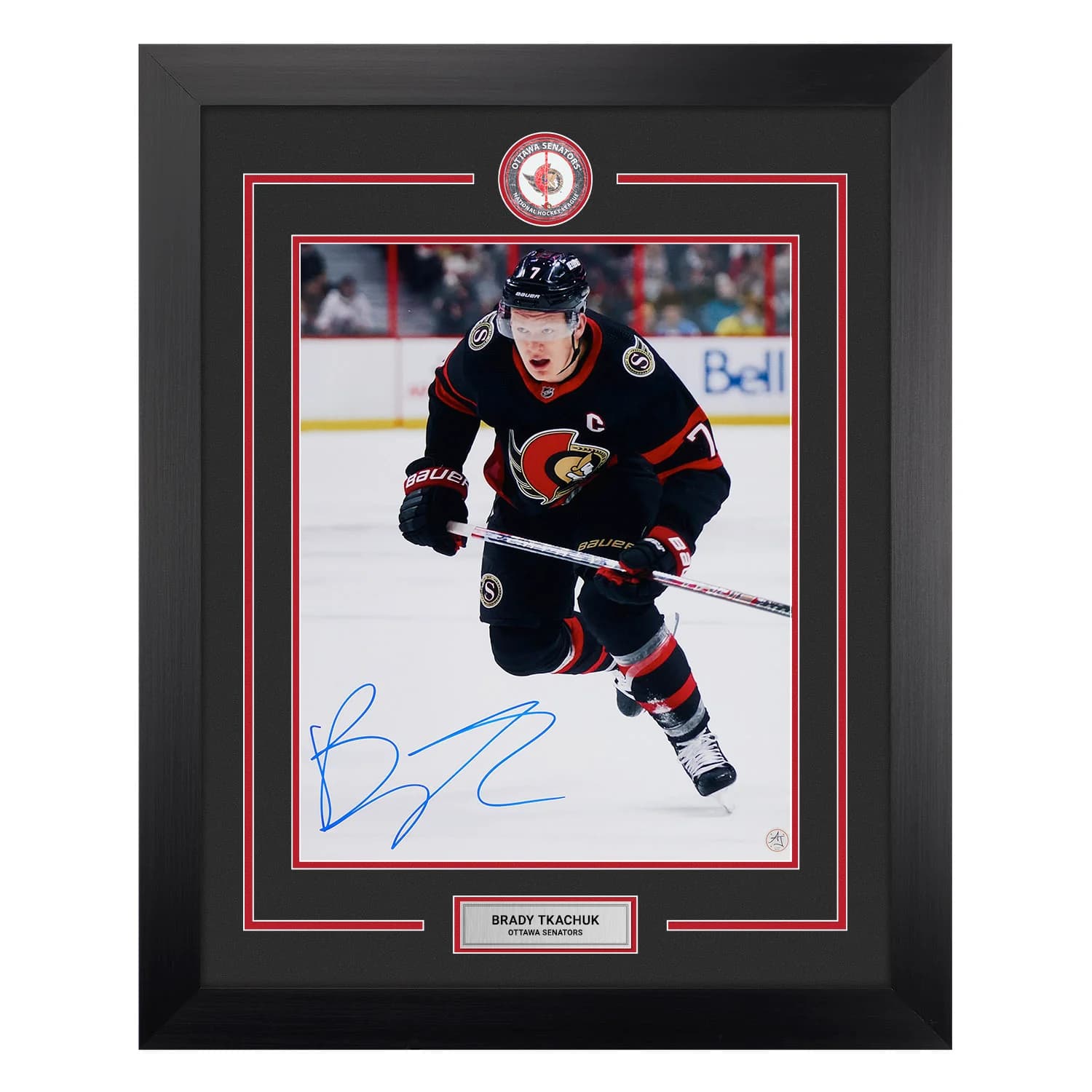 Brady Tkachuk Autographed Ottawa Senators Centre Ice Logo 26x32 Frame Brady Tkachuk Other 26x32-centre-ice-logo-frame, Ottawa Senators, supplier stock photo