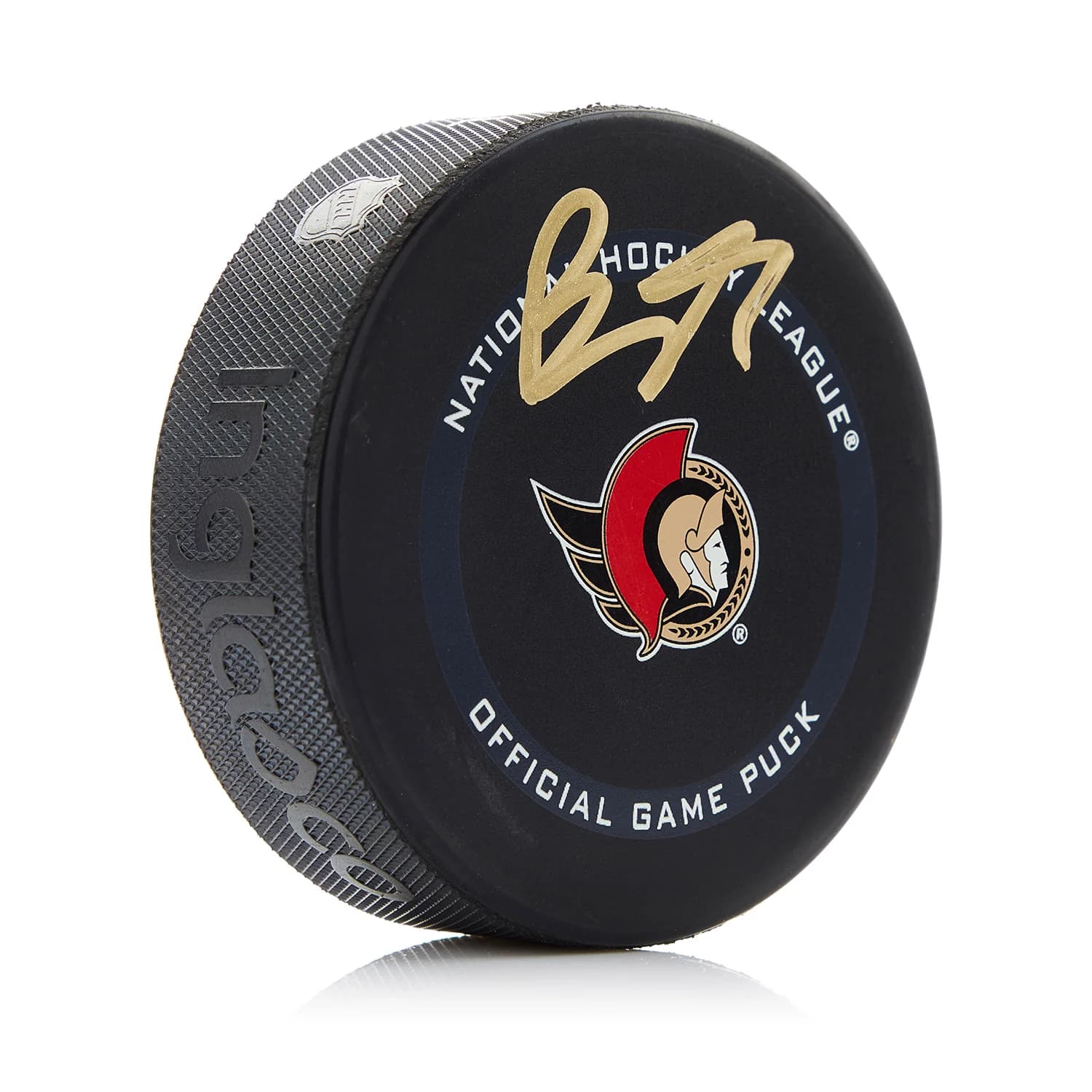 Brady Tkachuk Signed Ottawa Senators Official Game Puck Brady Tkachuk Puck game, Ottawa Senators, supplier stock photo