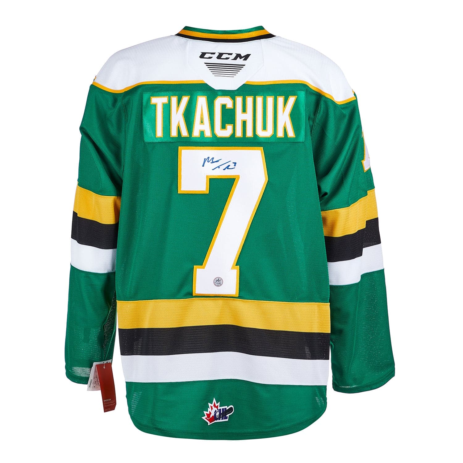 Matthew Tkachuk Signed London Knights Green CCM Jersey Matthew Tkachuk Jersey london-knights-green-ccm, supplier stock photo