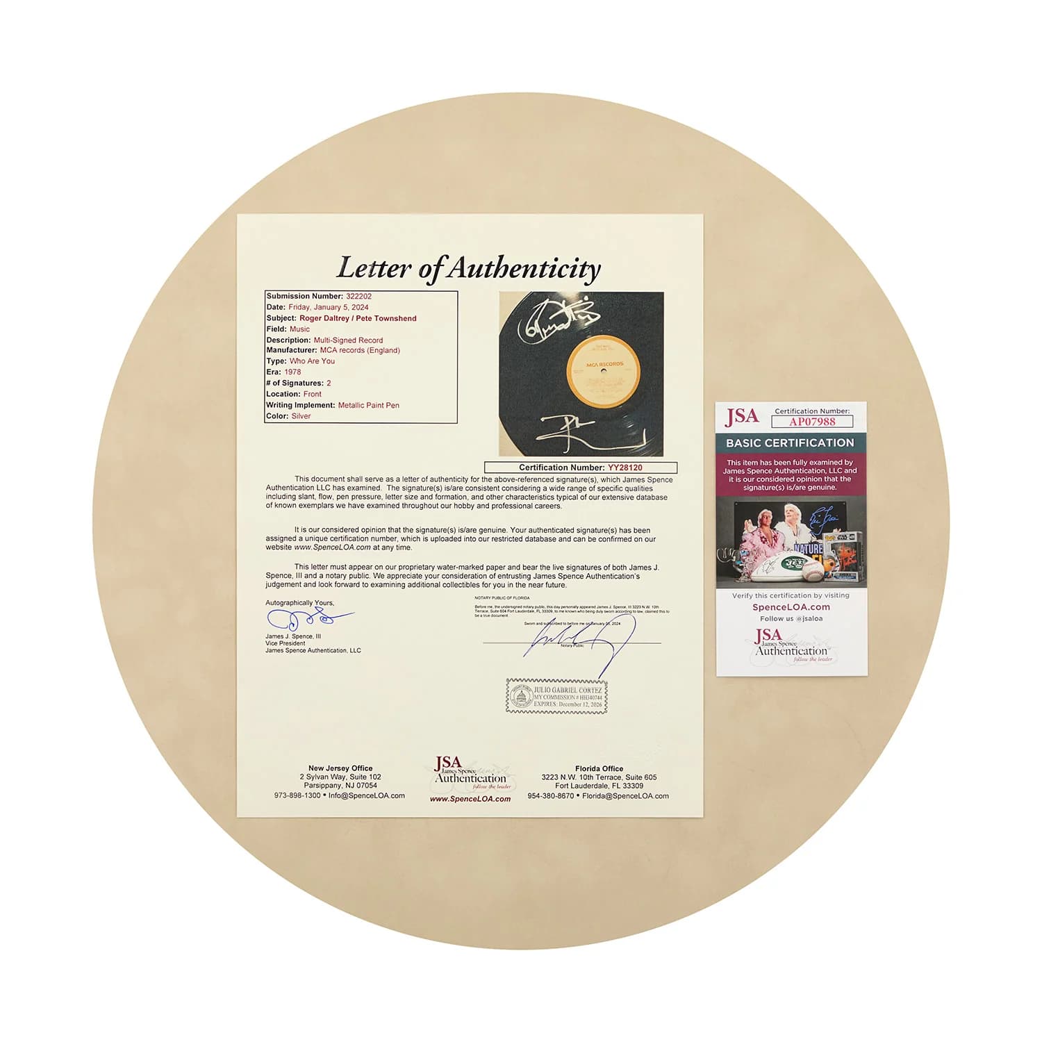 The Who Townshend Daltrey & Entwistle Signed Who Are You Vinyl Albums JSA COA Other who-townshend-daltrey-entwistle-are-you, view 3, supplier stock photo