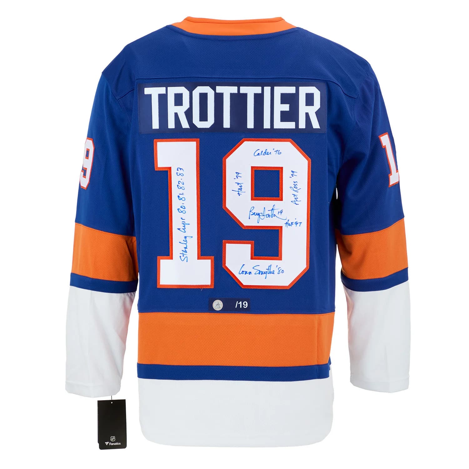 Bryan Trottier Signed & Inscribed New York Islanders Fanatics Stats Jersey #/19 Bryan Trottier Jersey inscribed-stats-19, New York Islanders, supplier stock photo