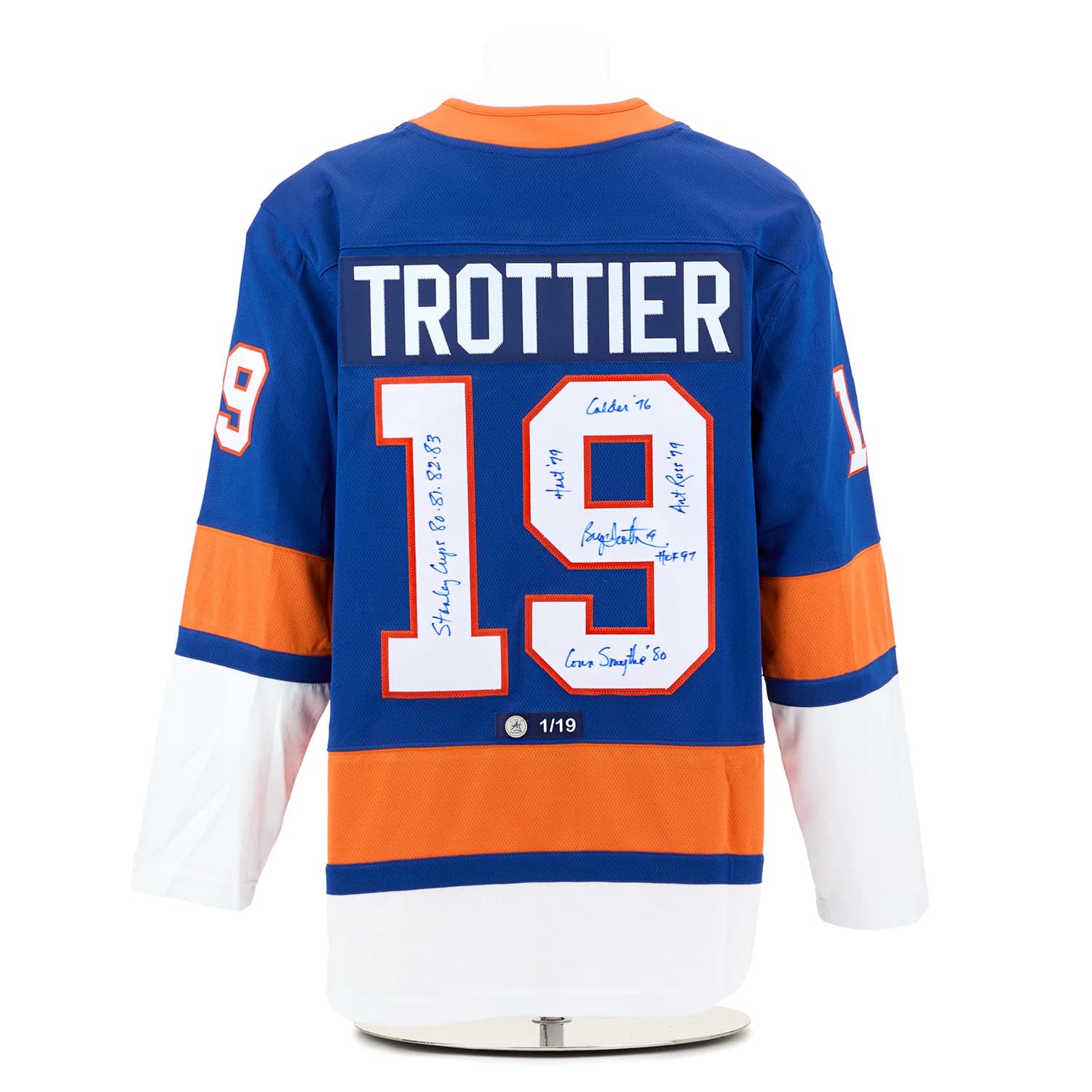 Bryan Trottier Signed & Inscribed New York Islanders Fanatics Stats Jersey #1/19 Bryan Trottier Jersey bryan-trottier-inscribed-york-islanders-stats, New York Islanders, supplier stock photo