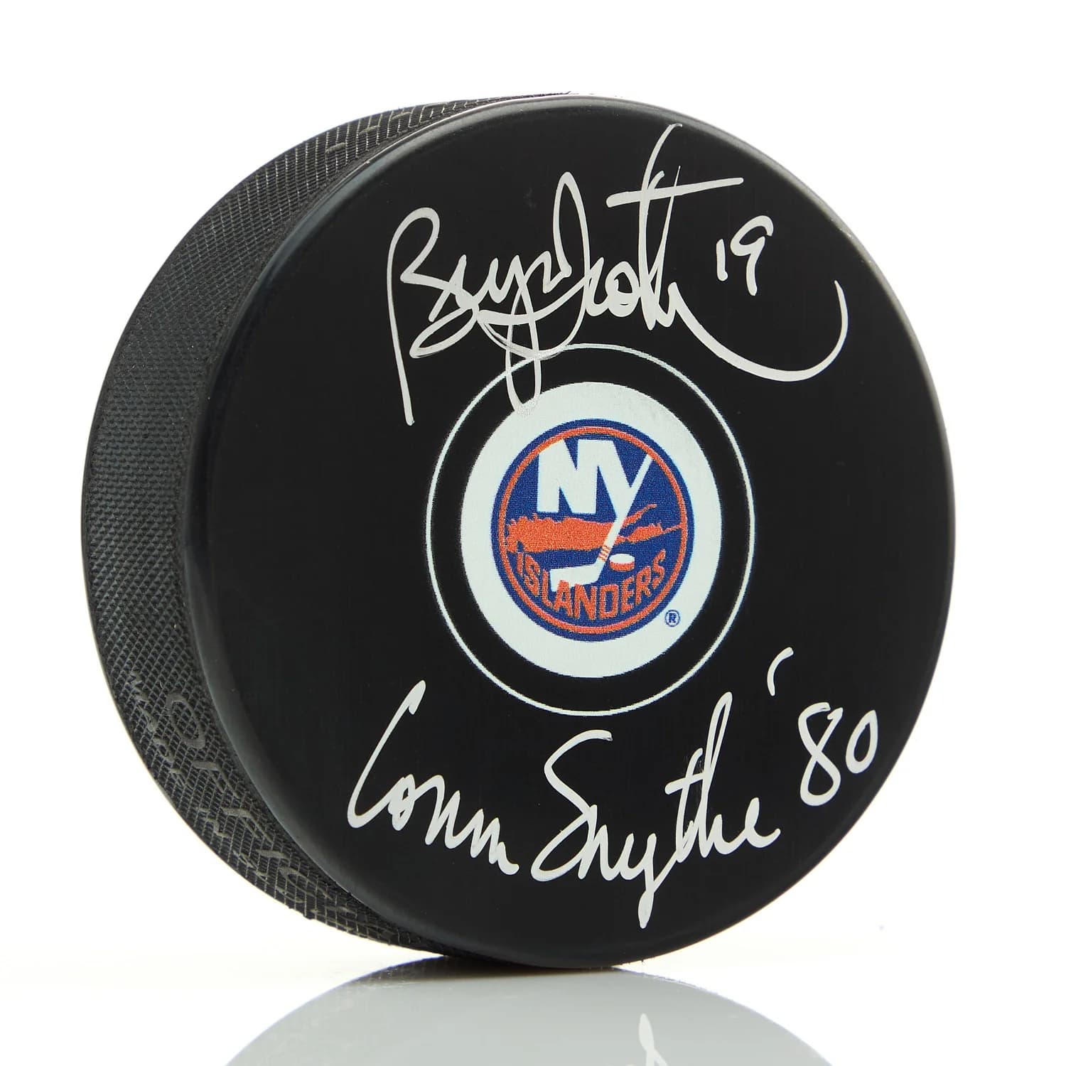 Bryan Trottier Signed New York Islanders Hockey Puck with 1980 Conn Smythe Note Bryan Trottier Puck hockey-1980-conn-smythe-note, New York Islanders, supplier stock photo