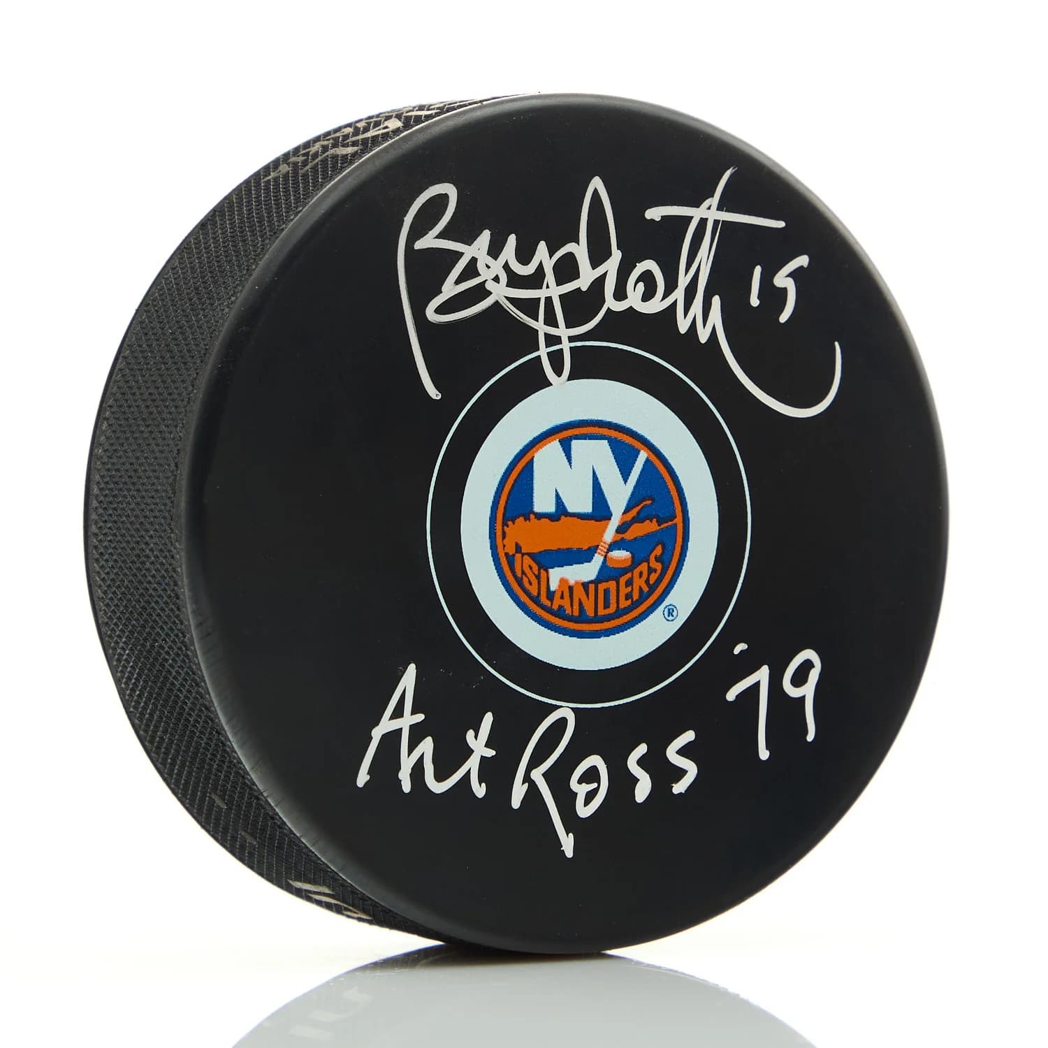 Bryan Trottier Signed New York Islanders Hockey Puck with 79 Art Ross Note Bryan Trottier Puck hockey-79-art-ross-note, New York Islanders, supplier stock photo