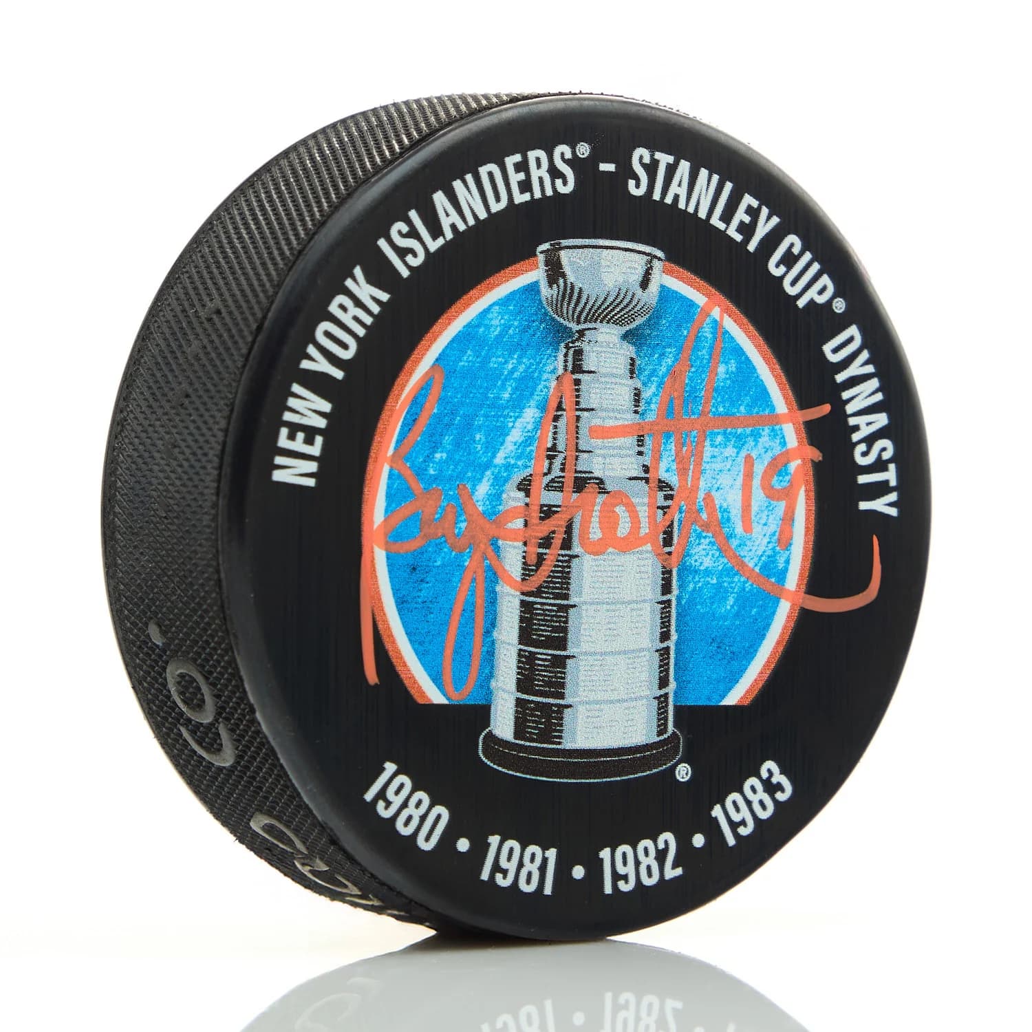 Bryan Trottier Autographed New York Islanders Dyansty Stanley Cup Puck Bryan Trottier Puck dyansty-stanley-cup, New York Islanders, supplier stock photo