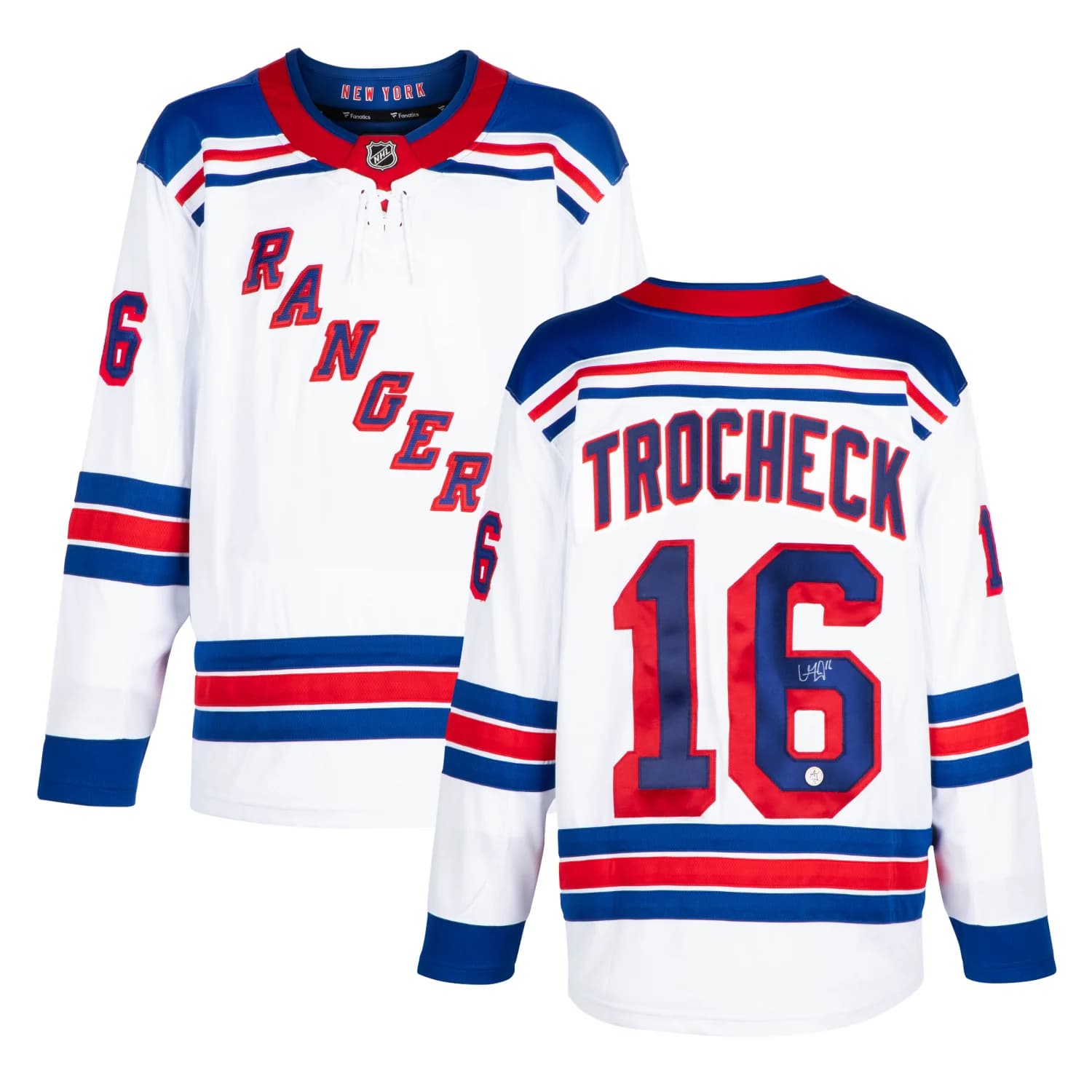 Vincent Trocheck Signed New York Rangers White Fanatics Breakaway Jersey Vincent Trocheck Jersey white-breakaway, New York Rangers, view 3, supplier stock photo
