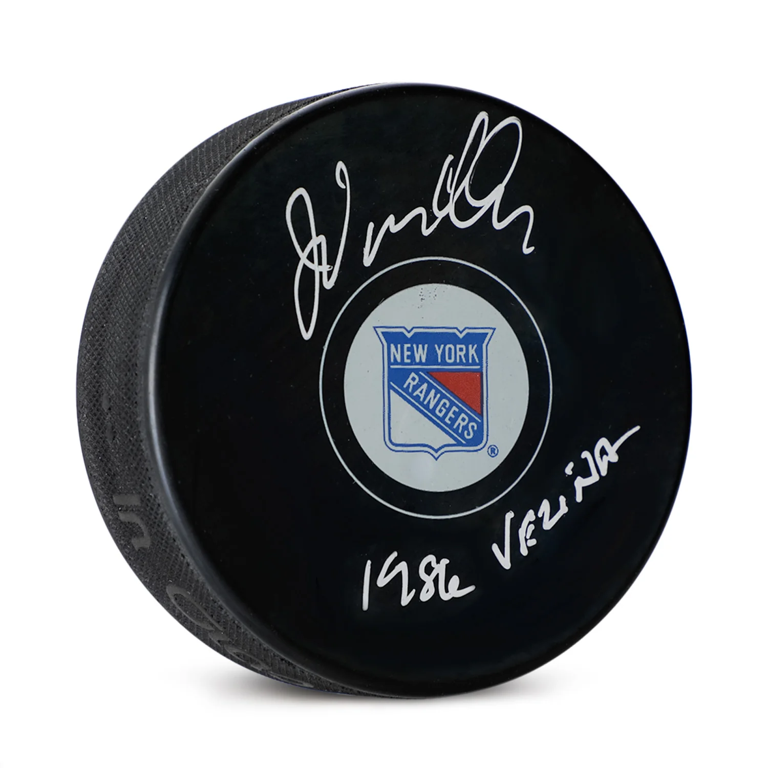 John Vanbiesbrouck Signed New York Rangers Puck with 1986 Vezina Note John Vanbiesbrouck Puck 1986-vezina-note, New York Rangers, supplier stock photo