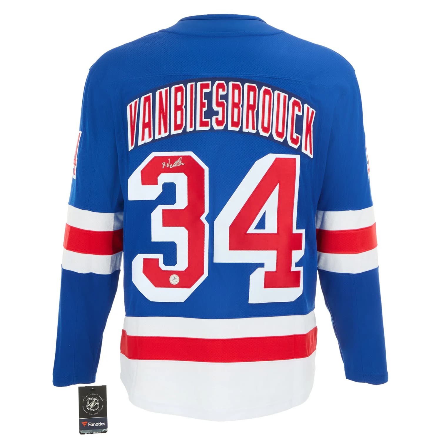 John Vanbiesbrouck Signed New York Rangers Blue Fanatics Breakaway Jersey John Vanbiesbrouck Jersey blue-breakaway, New York Rangers, supplier stock photo