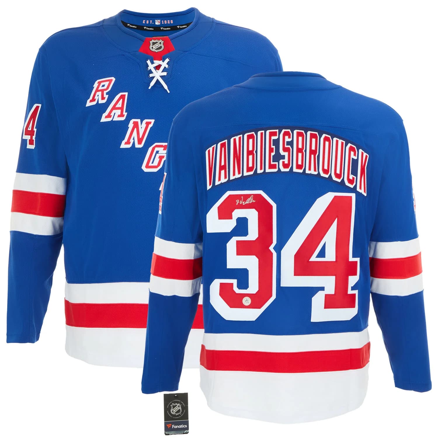 John Vanbiesbrouck Signed New York Rangers Blue Fanatics Breakaway Jersey John Vanbiesbrouck Jersey blue-breakaway, New York Rangers, view 3, supplier stock photo