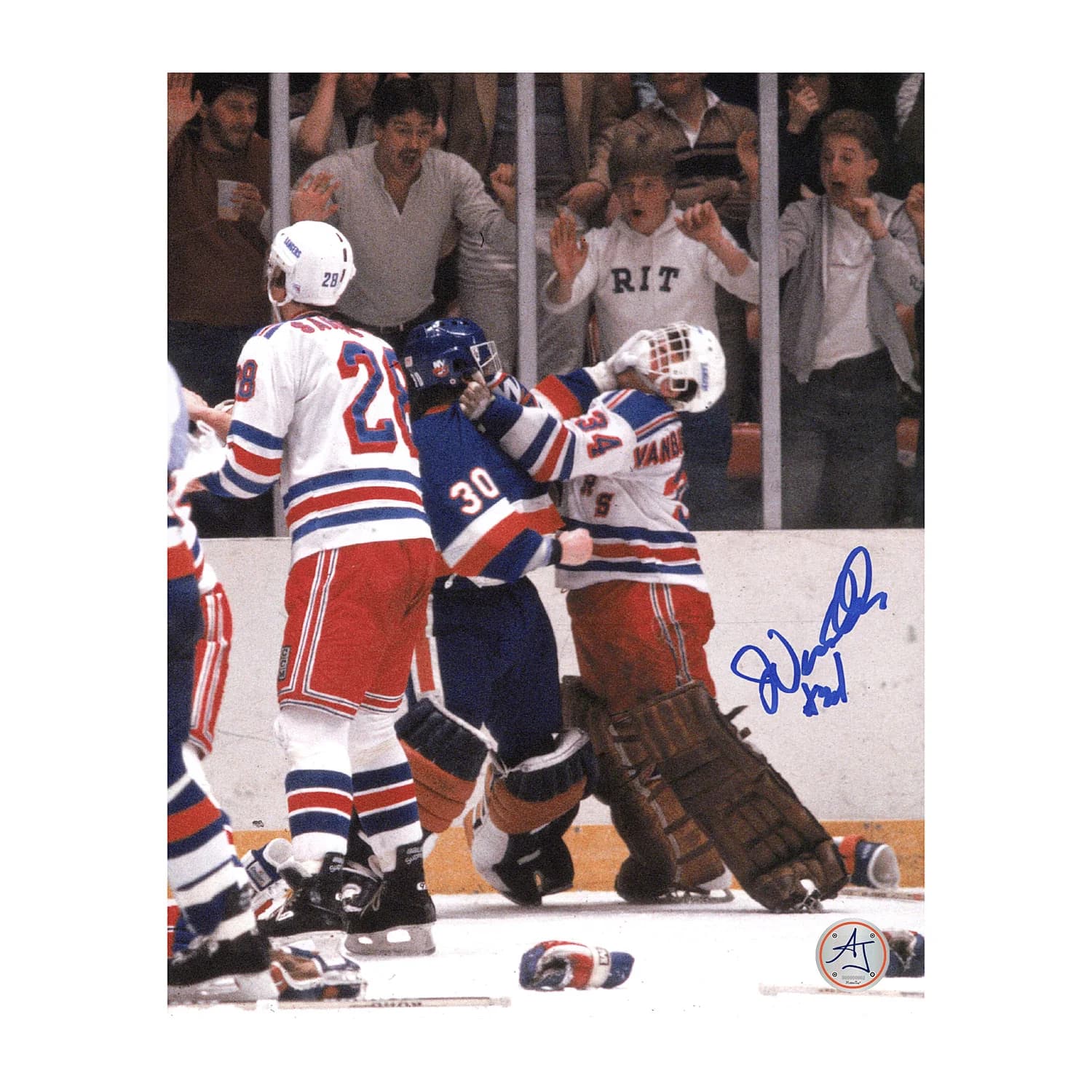 John Vanbiesbrouck Signed New York Rangers Goalie Fight 8x10 Photo John Vanbiesbrouck Photo 8x10-goalie-fight, New York Rangers, supplier stock photo