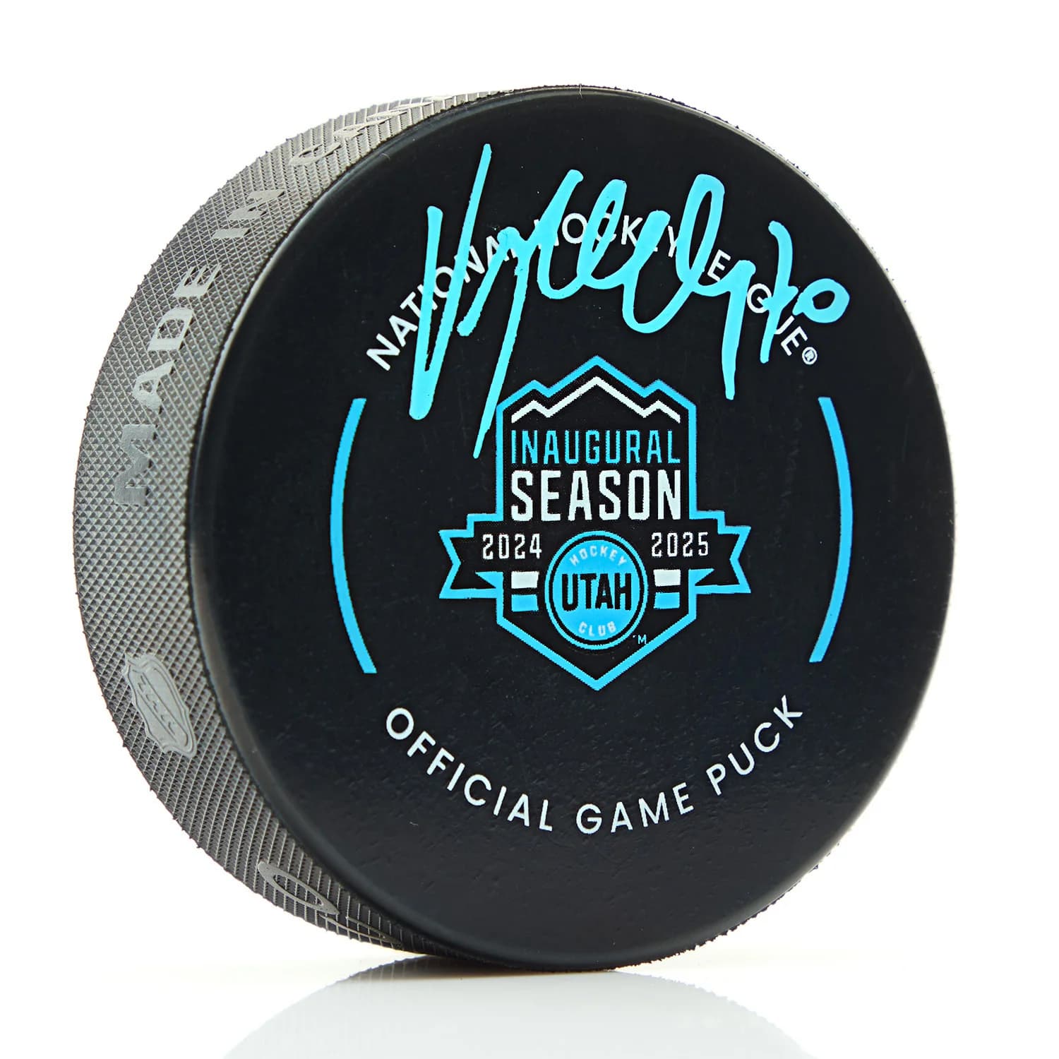 Karel Vejmelka Signed Utah Hockey Club Inaugural Season Official Game Puck Karel Vejmelka Puck utah-hockey-club-inaugural-season-game, supplier stock photo