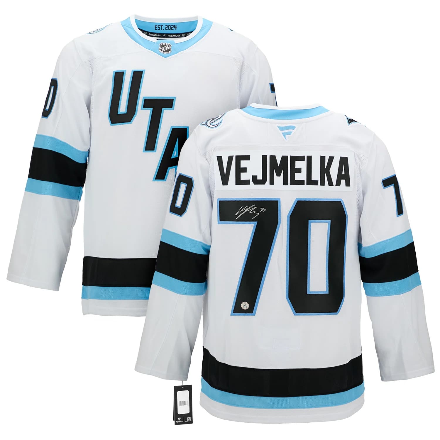 Karel Vejmelka Signed Utah Mammoth White Fanatics Premium Jersey Karel Vejmelka Jersey utah-mammoth-white-premium, view 3, supplier stock photo