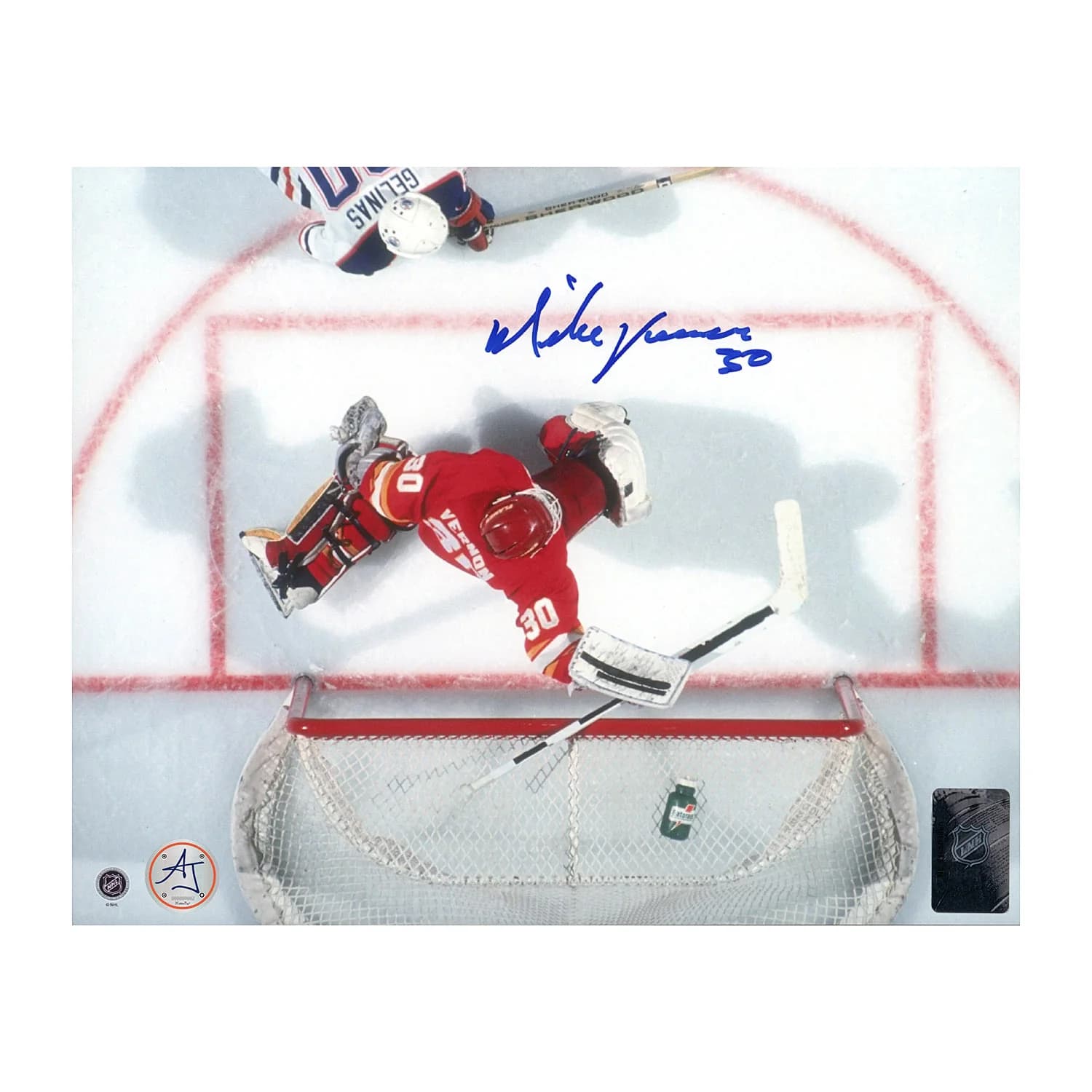 Mike Vernon Autographed Calgary Flames Aerial Crease View 8x10 Photo Mike Vernon Photo 8x10-aerial-crease-view, Calgary Flames, supplier stock photo