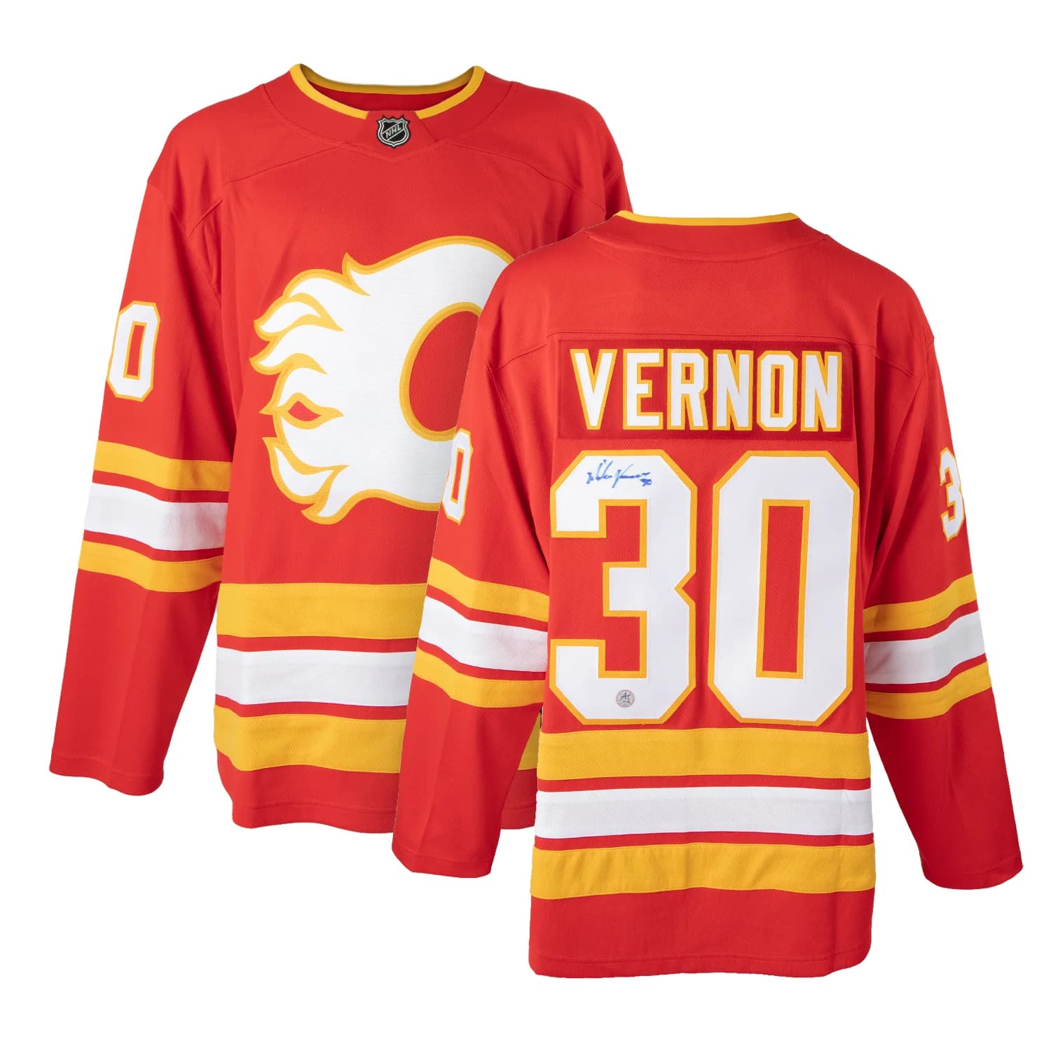 Mike Vernon Autographed Calgary Flames Fanatics Breakaway Jersey Mike Vernon Jersey breakaway, Calgary Flames, view 3, supplier stock photo