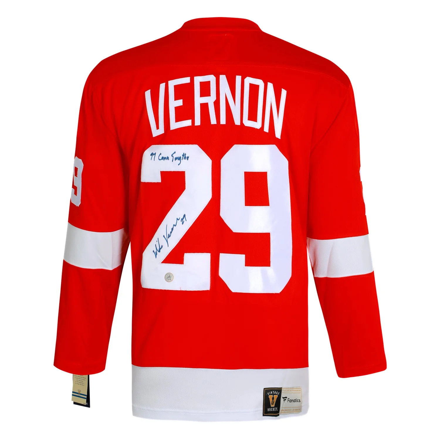 Mike Vernon Signed Detroit Red Wings Throwback Fanatics Jersey with 97 Note Mike Vernon Jersey throwback-97-note, Detroit Red Wings, supplier stock photo