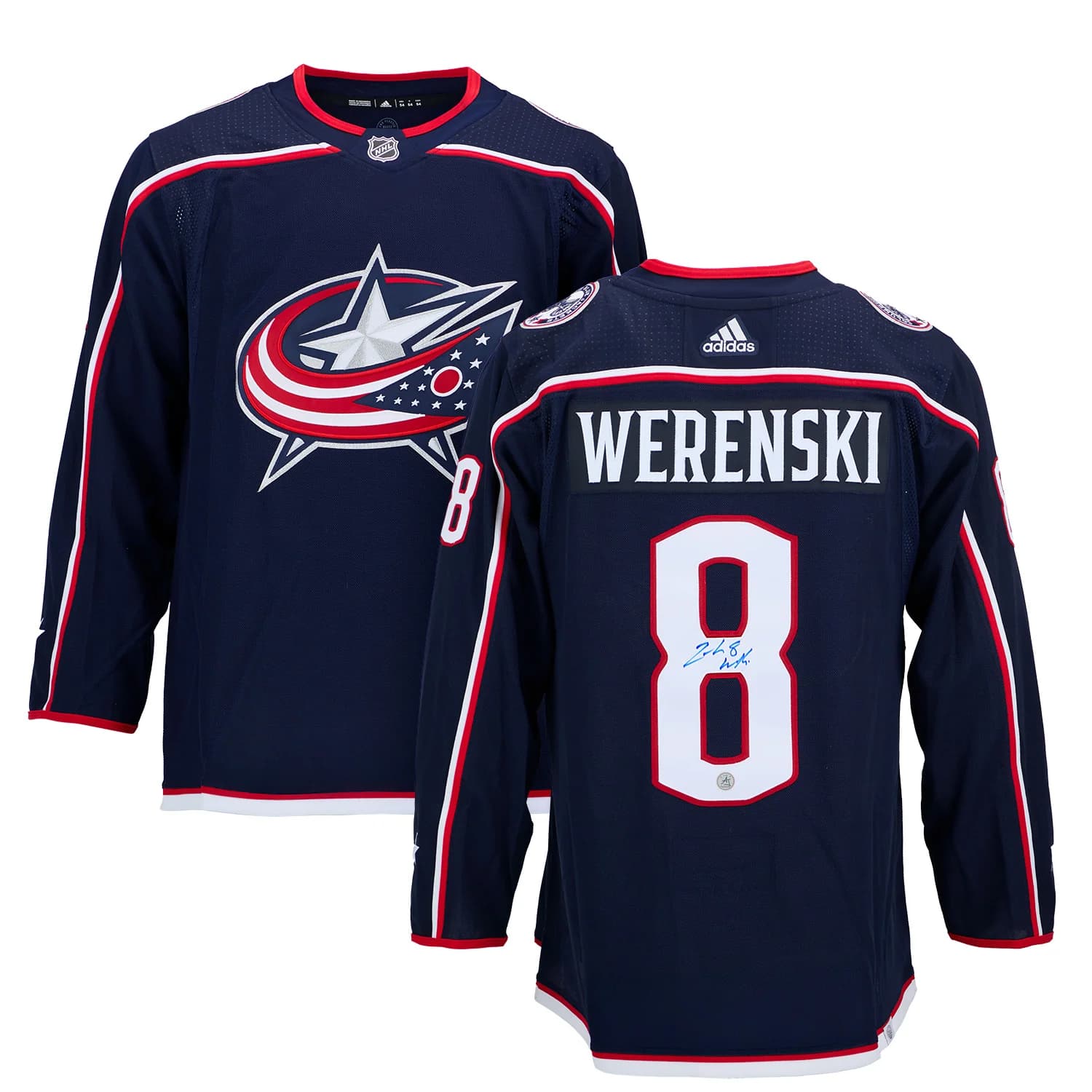 Zach Werenski Autographed Columbus Blue Jackets adidas Jersey Zach Werenski Jersey adidas, Columbus Blue Jackets, view 3, supplier stock photo