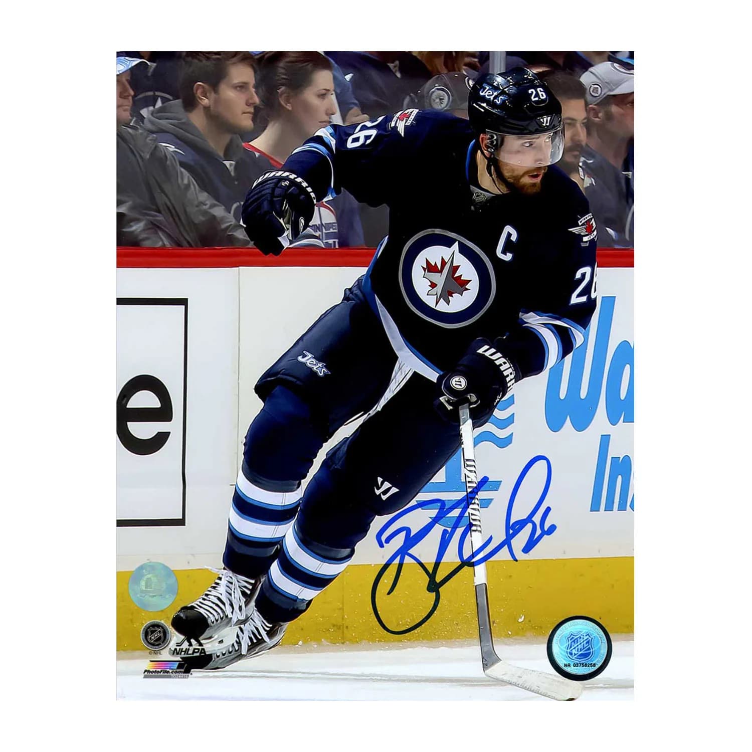 Blake Wheeler Autographed Winnipeg Jets Game Action 8x10 Photo Blake Wheeler Photo 8x10-game-action, Winnipeg Jets, supplier stock photo
