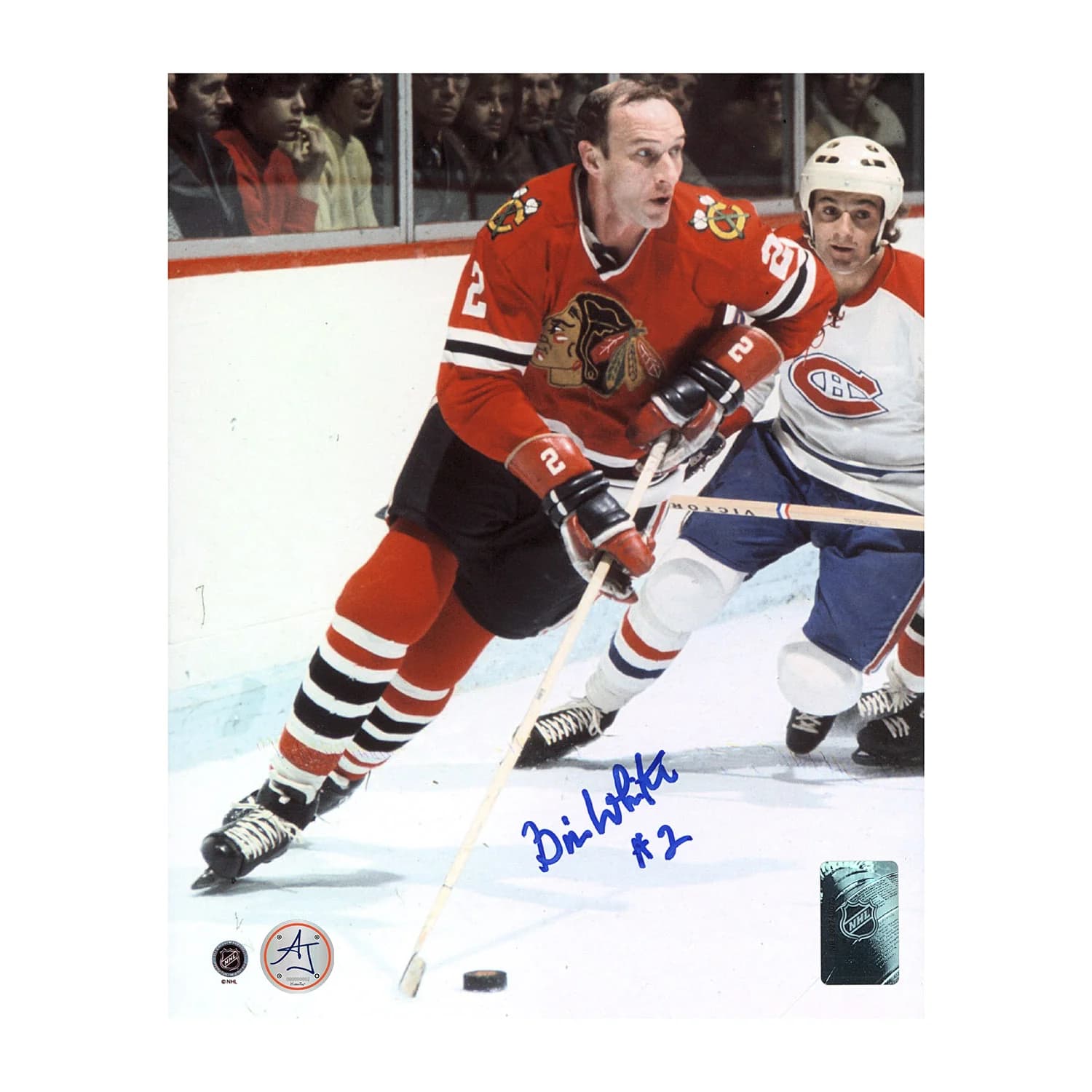 Bill White Autographed Chicago Blackhawks Puck Rush 8x10 Photo Bill White Puck 8x10-rush, Chicago Blackhawks, supplier stock photo