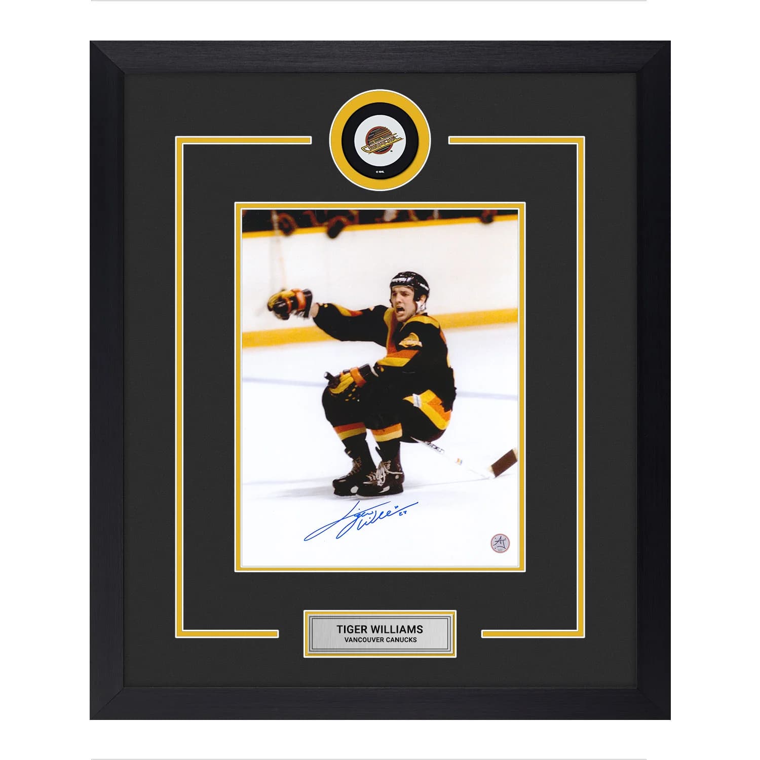 Tiger Williams Autographed Vancouver Canucks Puck Logo 23x27 Frame Tiger Williams Puck 23x27-logo-frame, Vancouver Canucks, supplier stock photo