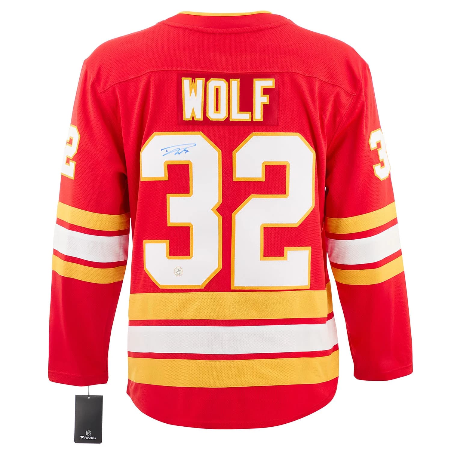 Dustin Wolf Autographed Calgary Flames Fanatics Breakaway Jersey Dustin Wolf Jersey breakaway, Calgary Flames, supplier stock photo