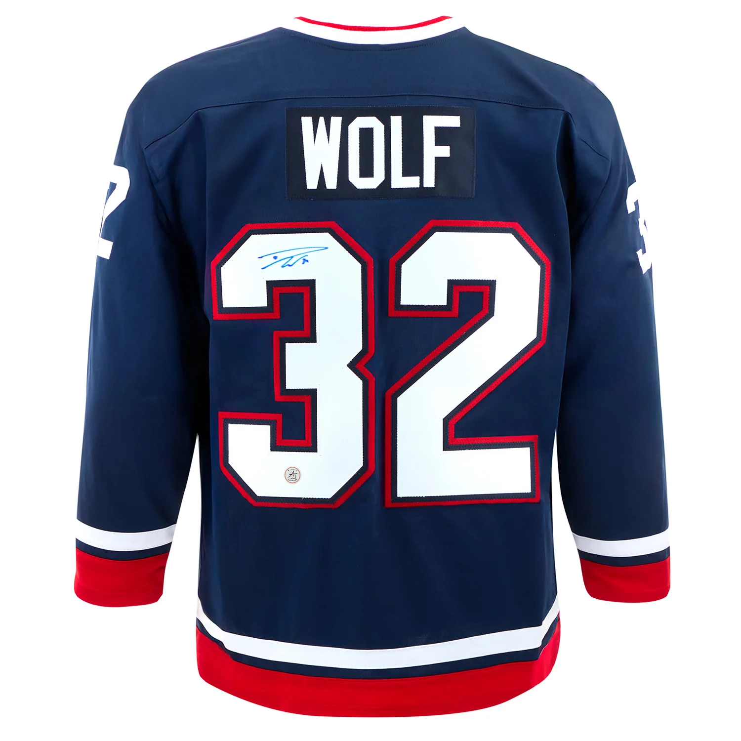 Dustin Wolf Autographed Team USA Stars and Stripes Hockey Jersey Dustin Wolf Jersey team-usa-stars-stripes-hockey, supplier stock photo