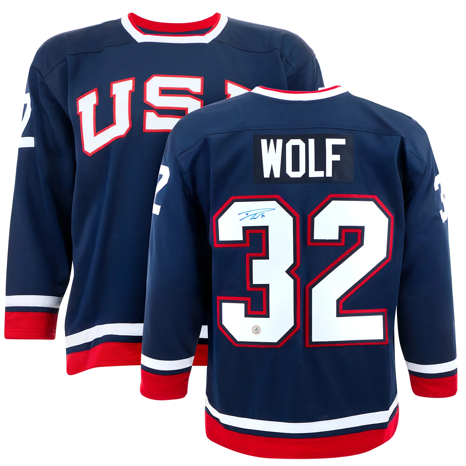 Dustin Wolf Autographed Team USA Stars and Stripes Hockey Jersey Dustin Wolf Jersey team-usa-stars-stripes-hockey, view 3, supplier stock photo