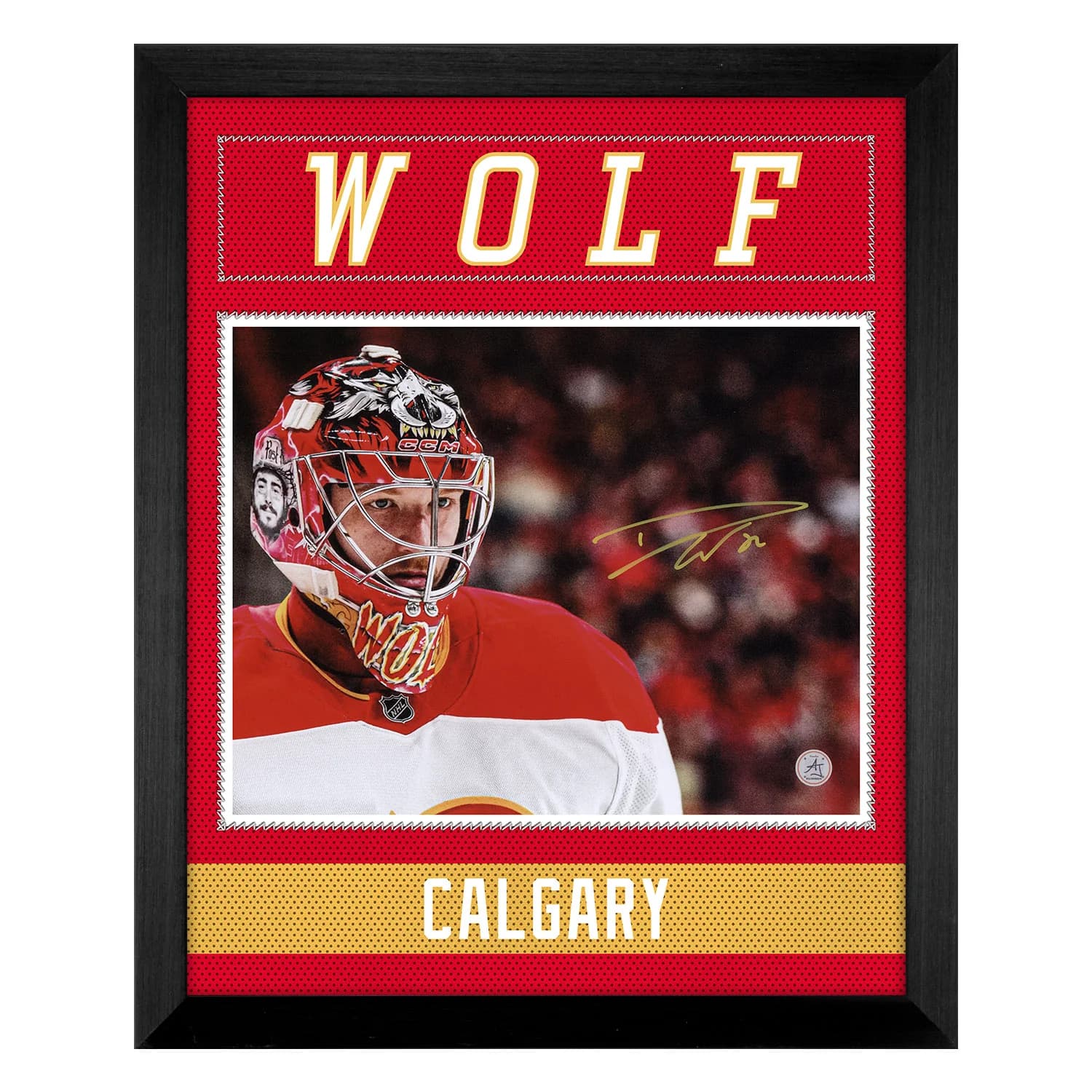 Dustin Wolf Autographed Calgary Flames Uniform Graphic 19x23 Frame Dustin Wolf Jersey 19x23-uniform-graphic-frame, Calgary Flames, supplier stock photo