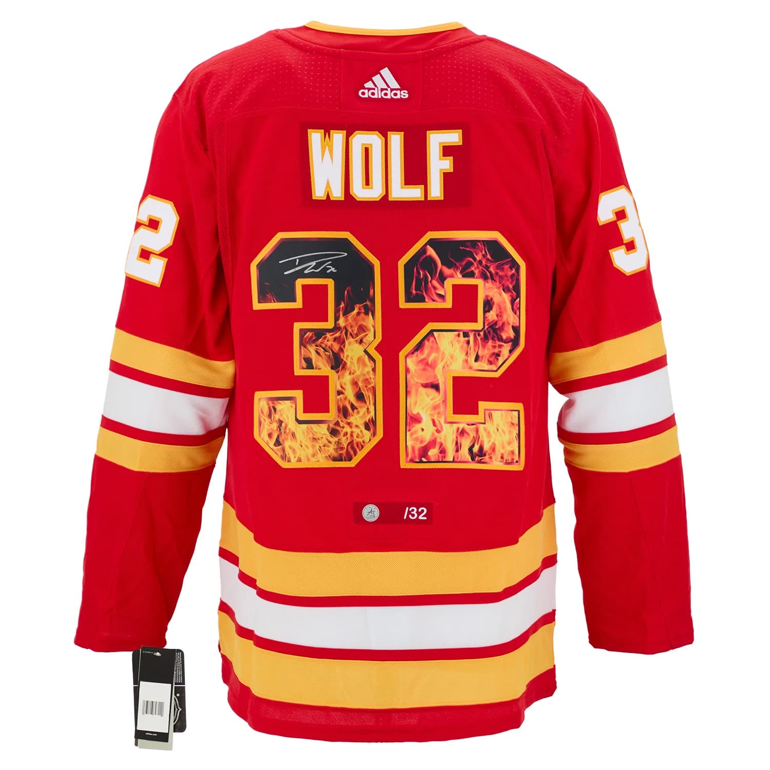 Dustin Wolf Signed Calgary Flames Roaring Fire adidas Art Jersey #/32 Dustin Wolf Jersey dustin-wolf-calgary-flames-roaring-fire, Calgary Flames, supplier stock photo